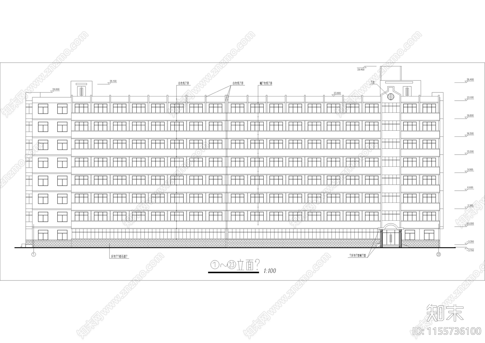 7层大学生公寓楼建筑cad施工图下载【ID:1155736100】