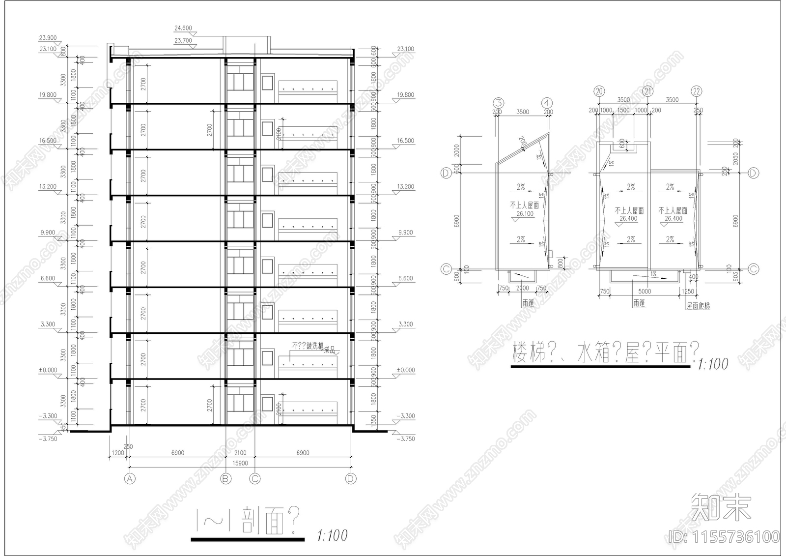 7层大学生公寓楼建筑cad施工图下载【ID:1155736100】