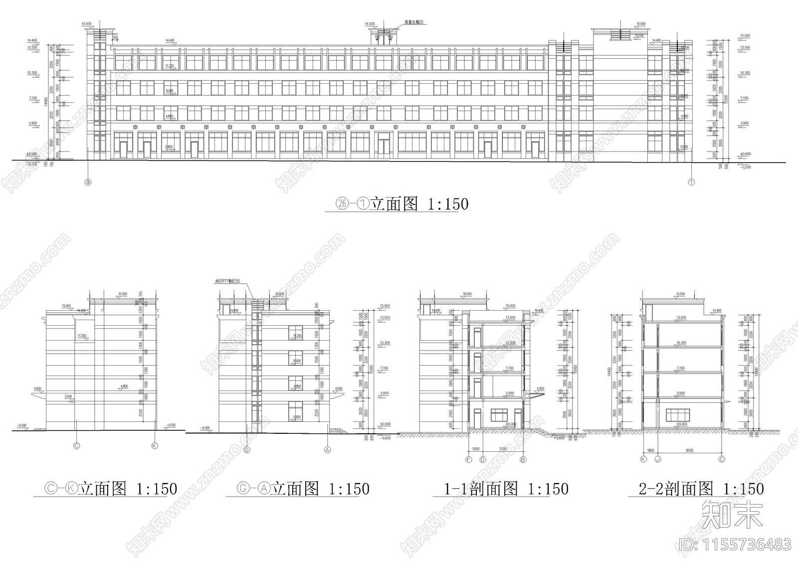 4层宿舍楼建施图cad施工图下载【ID:1155736483】