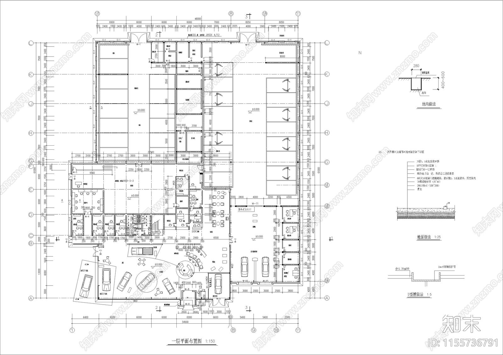 福特4S店建筑图cad施工图下载【ID:1155736791】