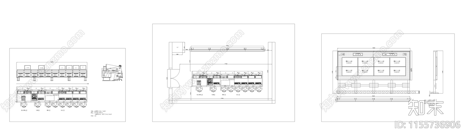 全媒体演播室电视墙操作台图纸cad施工图下载【ID:1155736906】