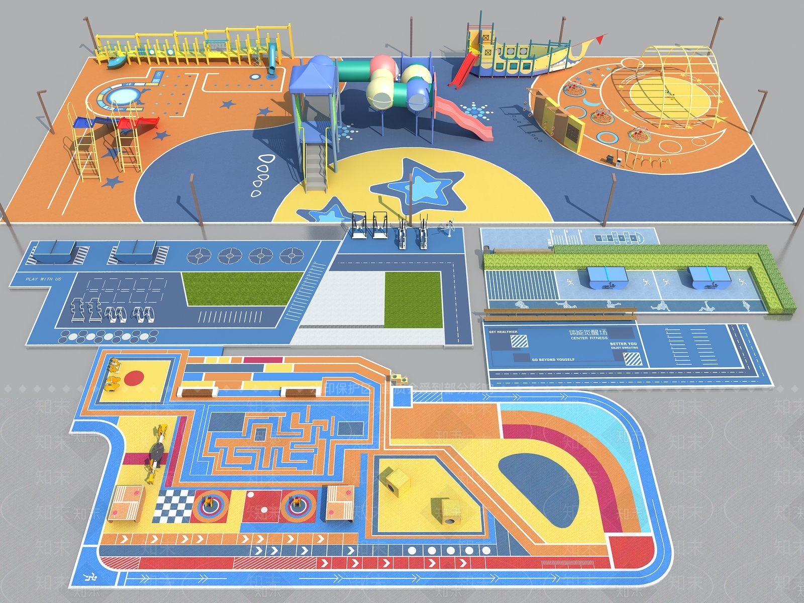 现代儿童游乐区3D模型下载【ID:1155737036】