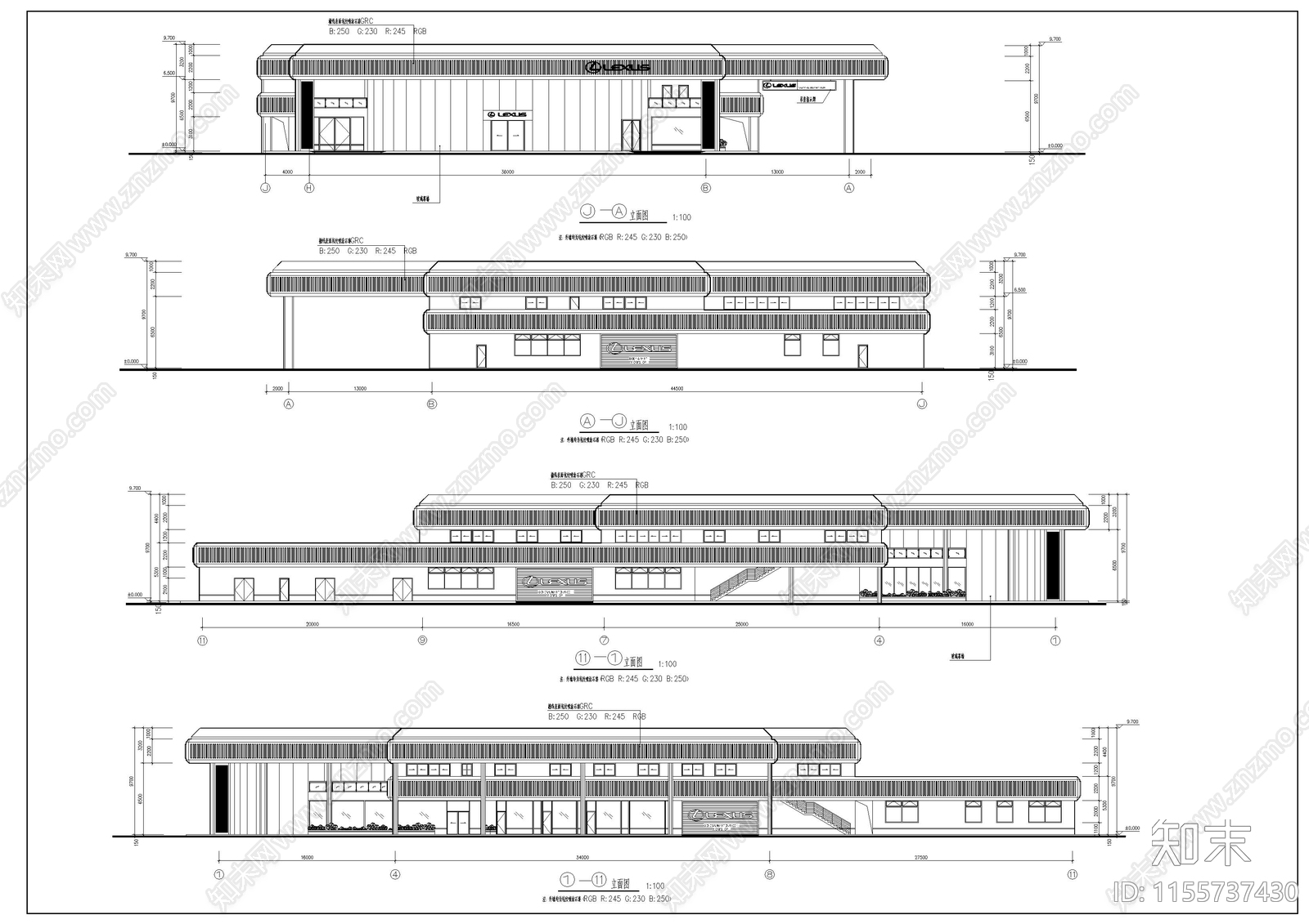 雷克萨斯4S店建筑图cad施工图下载【ID:1155737430】