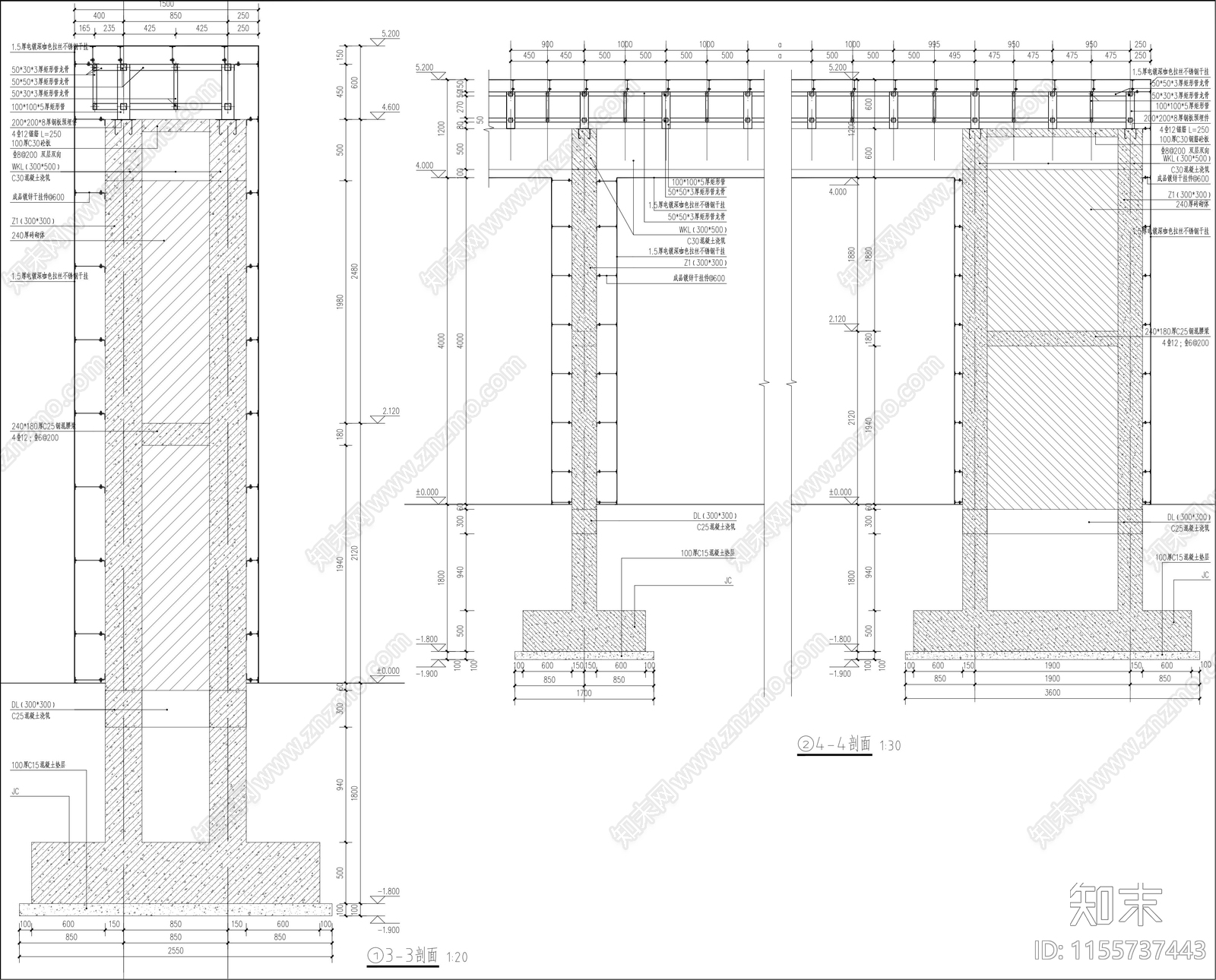 小区入口大门详图cad施工图下载【ID:1155737443】