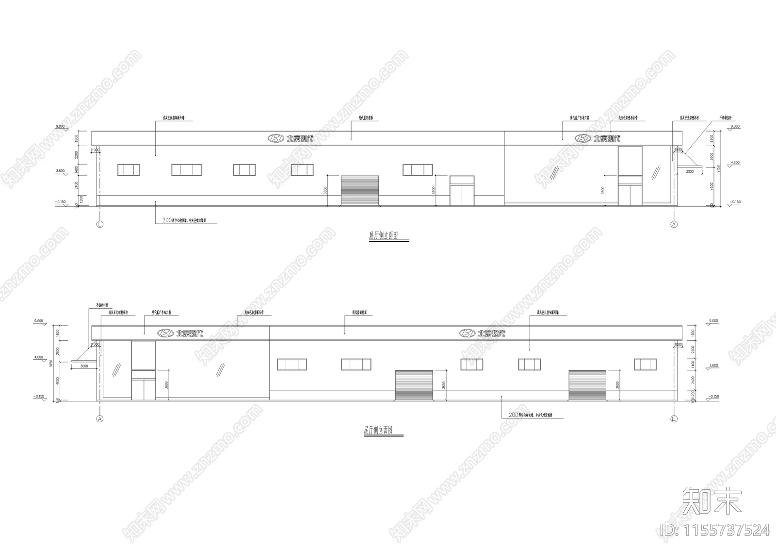 北京现代4S店建筑图cad施工图下载【ID:1155737524】