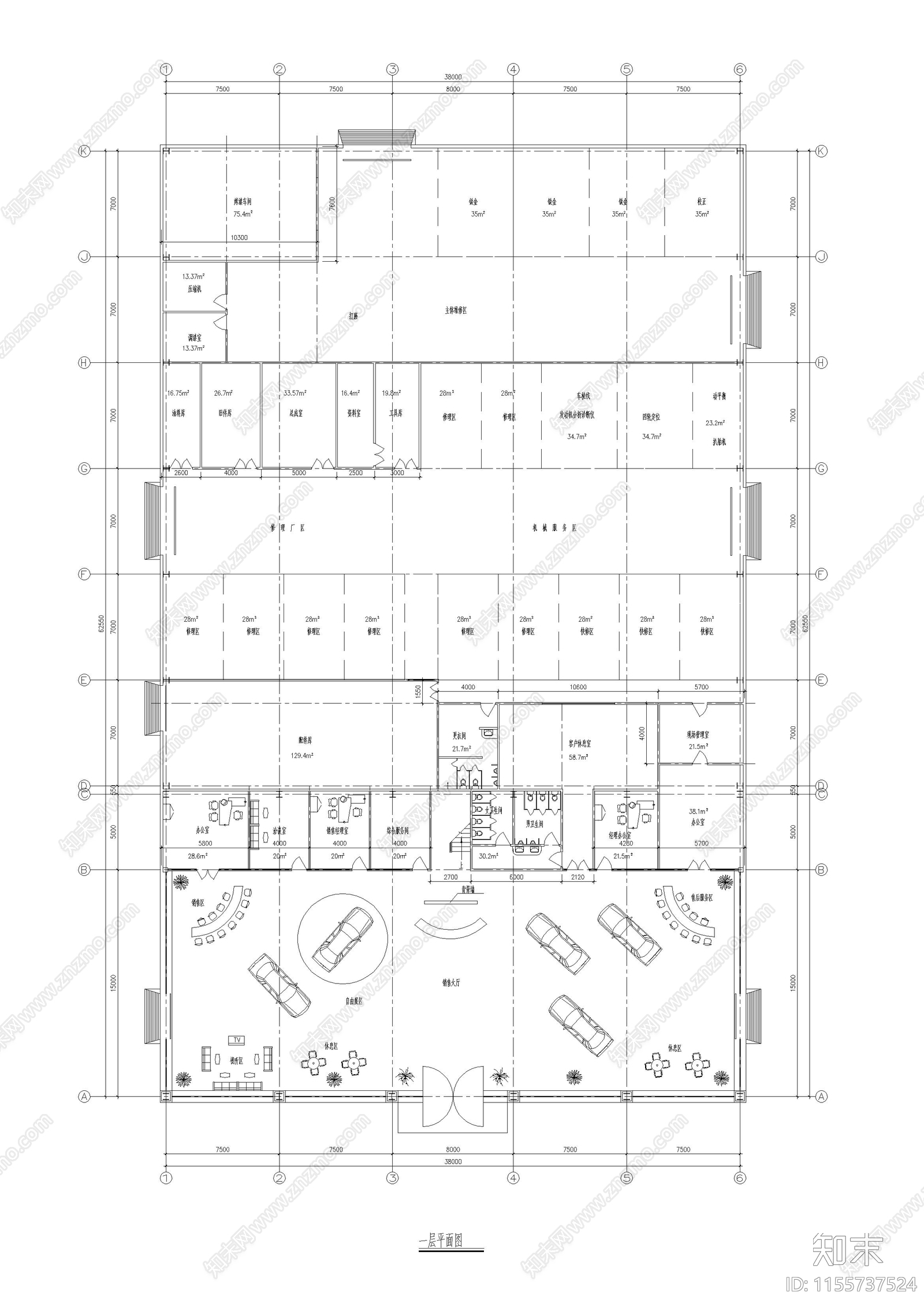 北京现代4S店建筑图cad施工图下载【ID:1155737524】