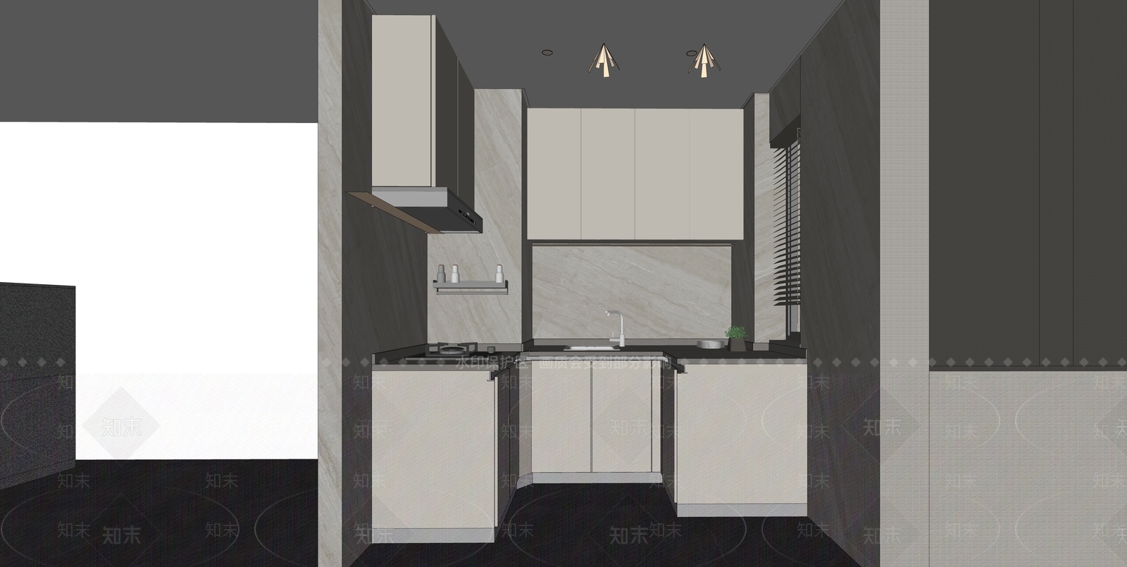 现代封闭式厨房SU模型下载【ID:1155738854】
