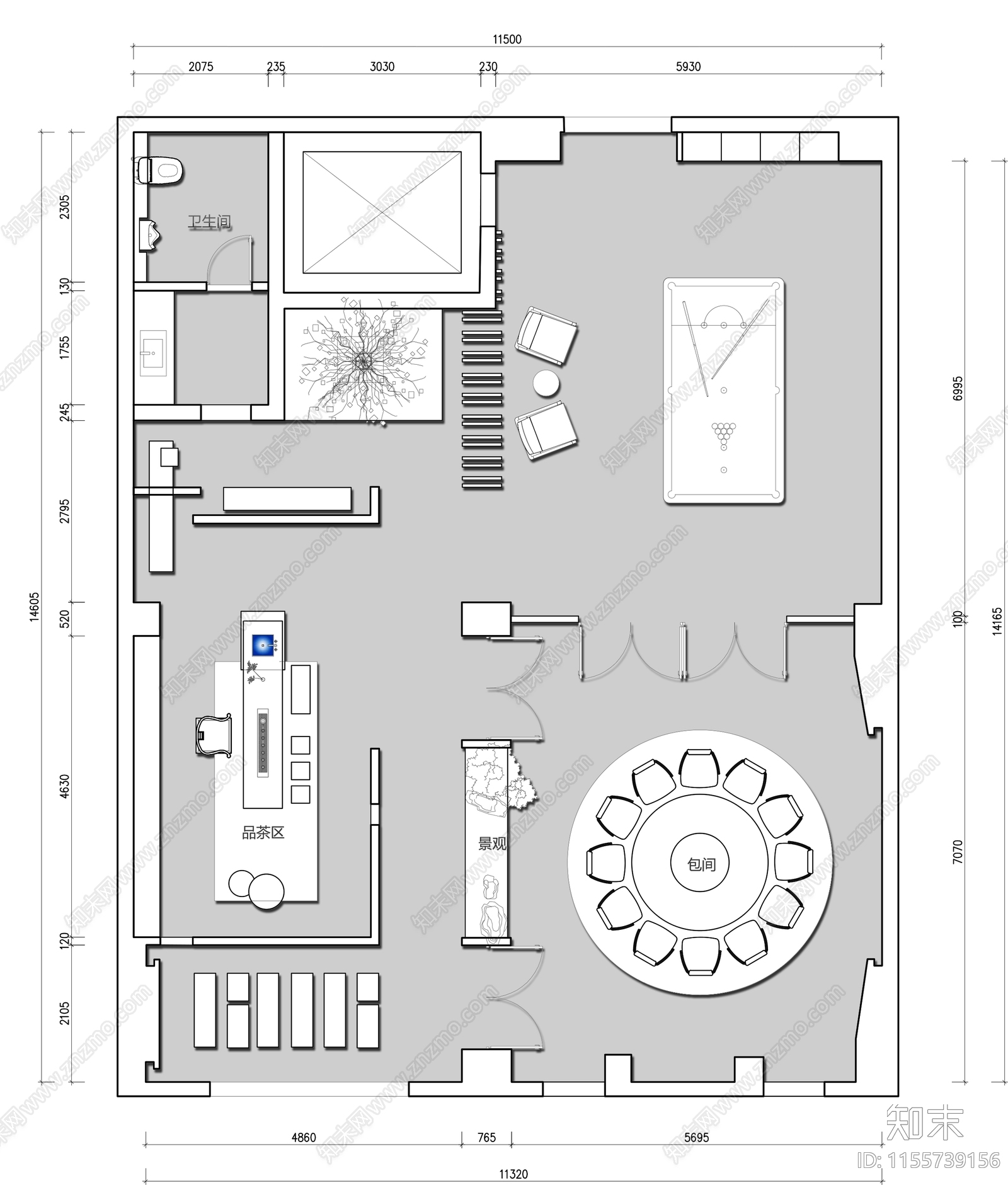 休闲娱乐会所棋牌餐厅包间平面施工图下载【ID:1155739156】
