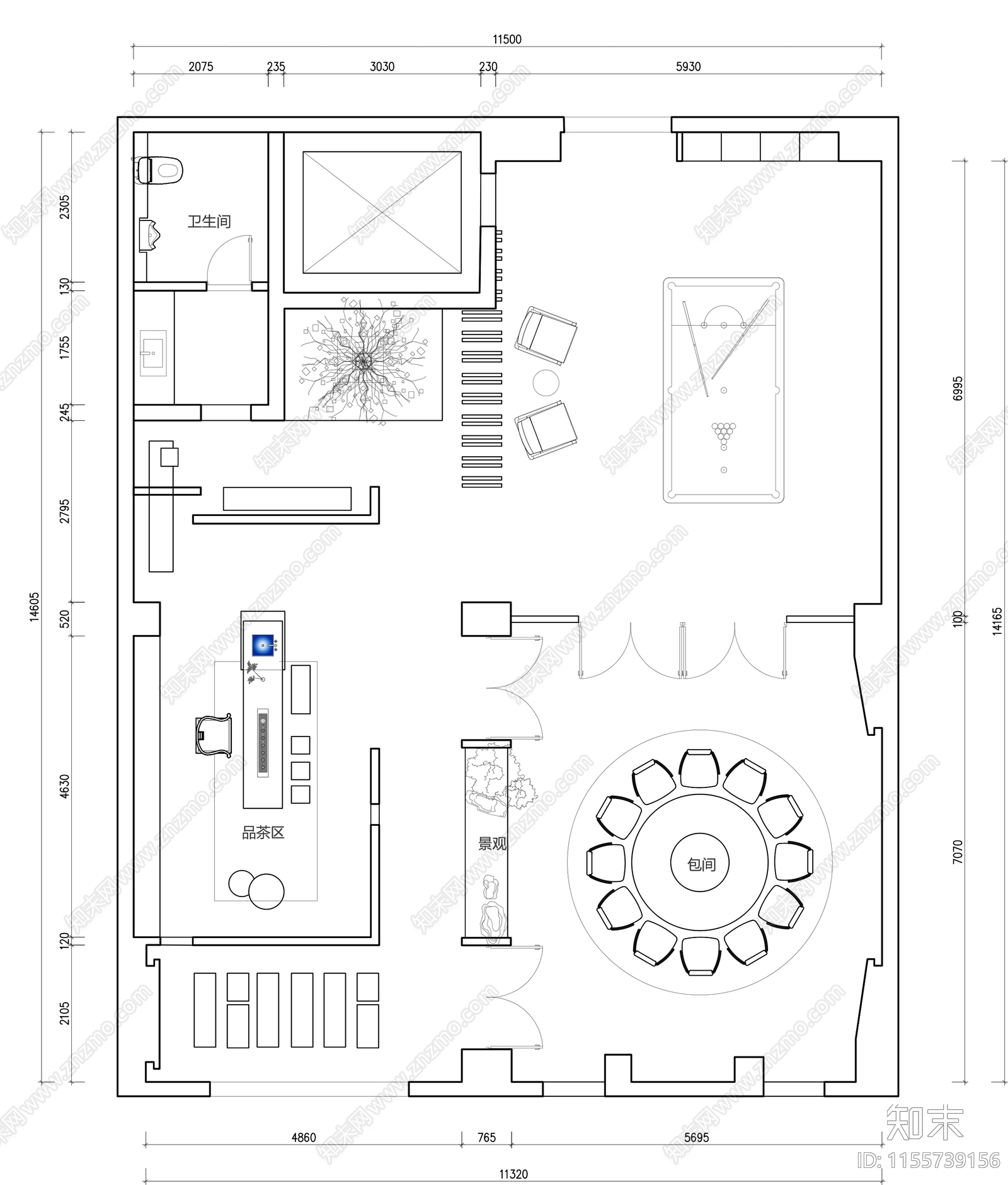休闲娱乐会所棋牌餐厅包间平面cad施工图下载【ID:1155739156】