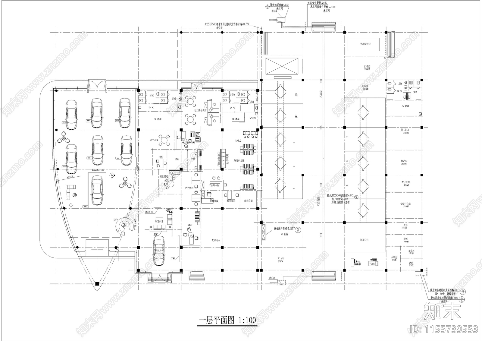 别克4S店建筑图cad施工图下载【ID:1155739553】