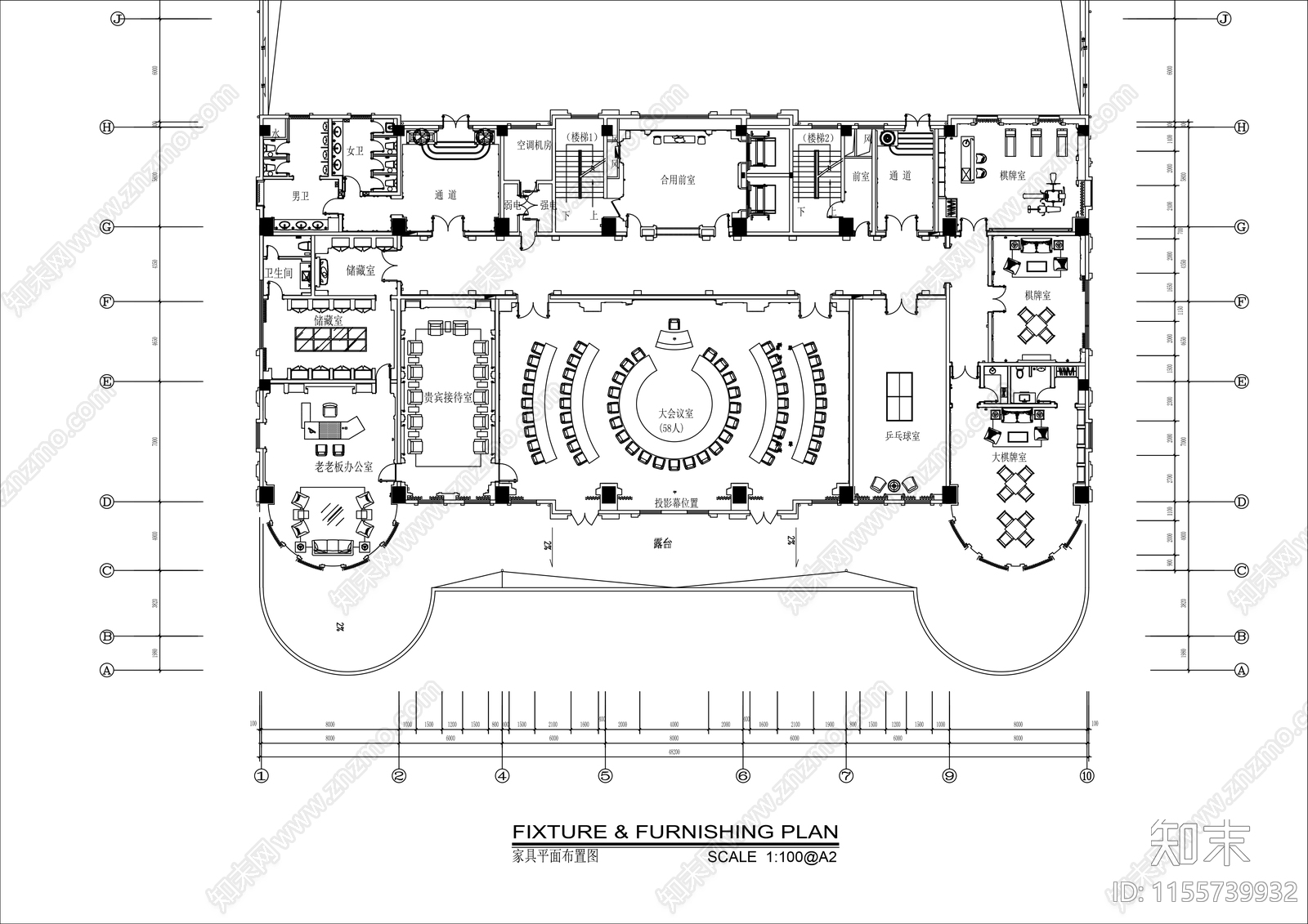 1000㎡公司会议室平面布置图施工图下载【ID:1155739932】