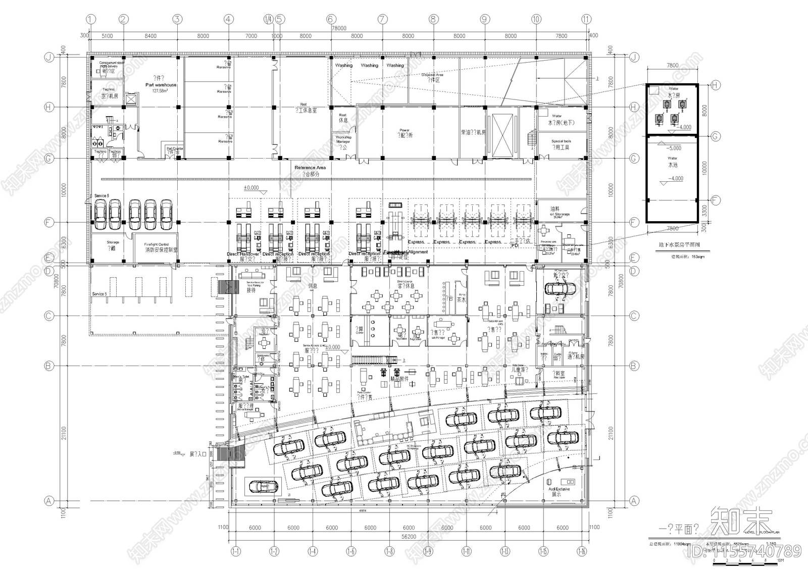 一汽大众奥迪城市展厅设计cad施工图下载【ID:1155740789】