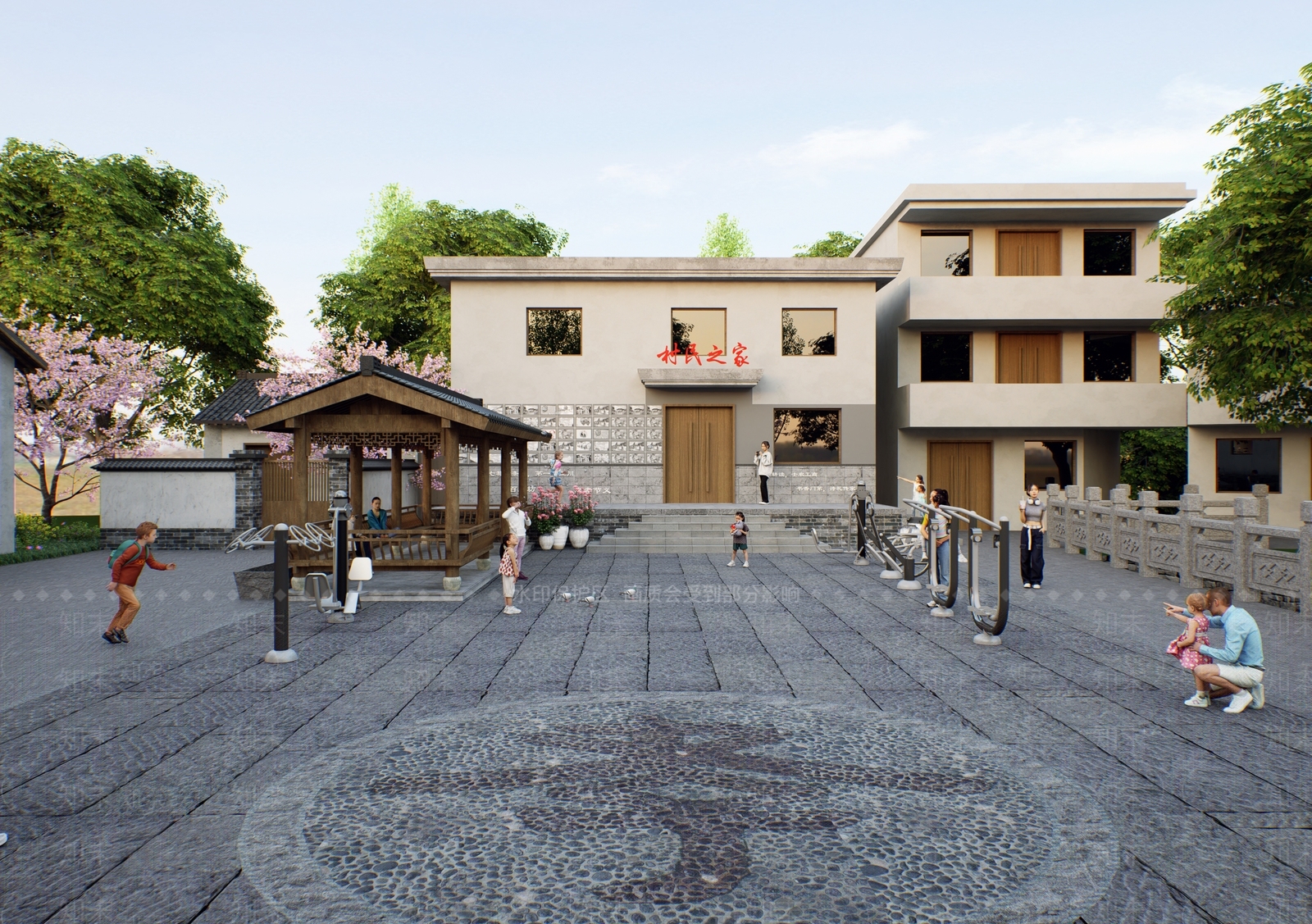 新中式孝文化乡村广场SU模型下载【ID:1155743906】