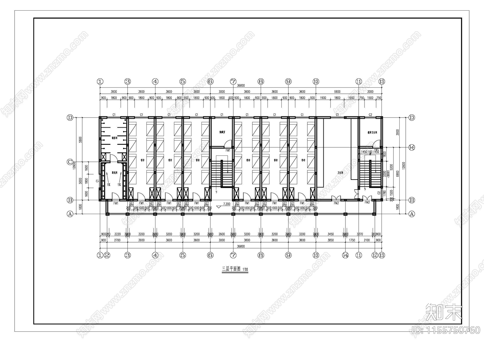 中小学宿舍建筑设计图cad施工图下载【ID:1155750760】