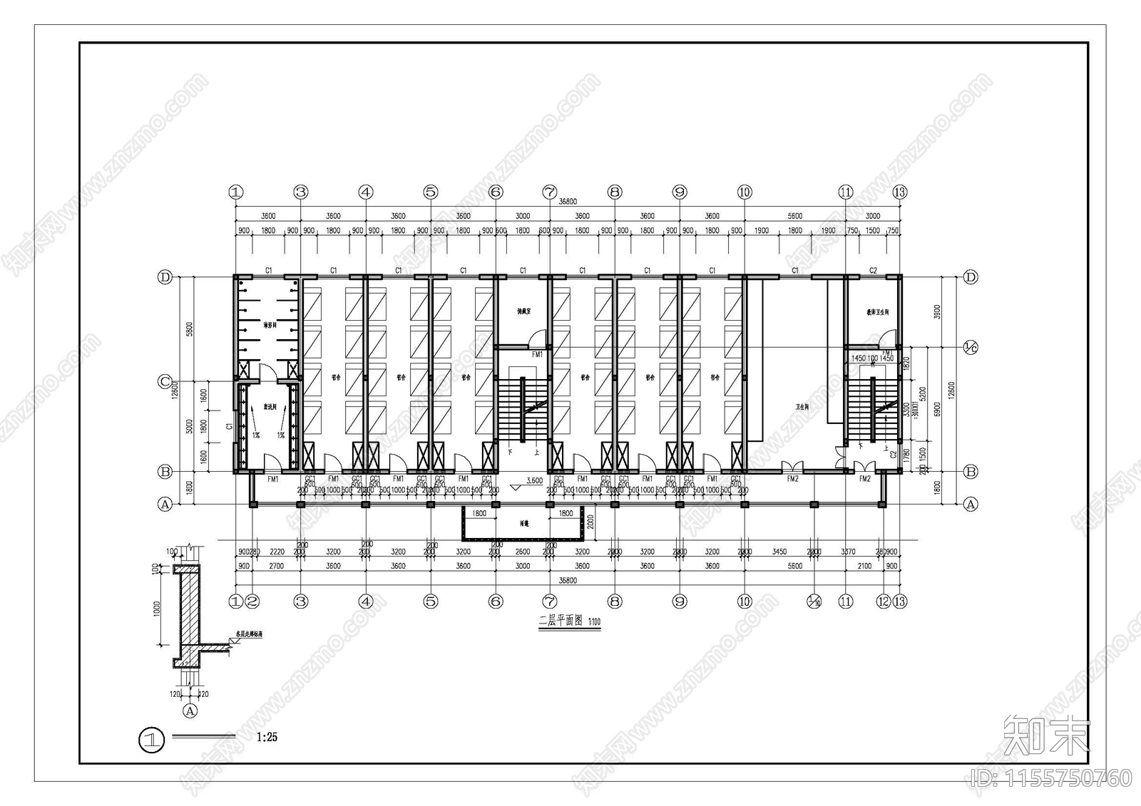 中小学宿舍建筑设计图cad施工图下载【ID:1155750760】