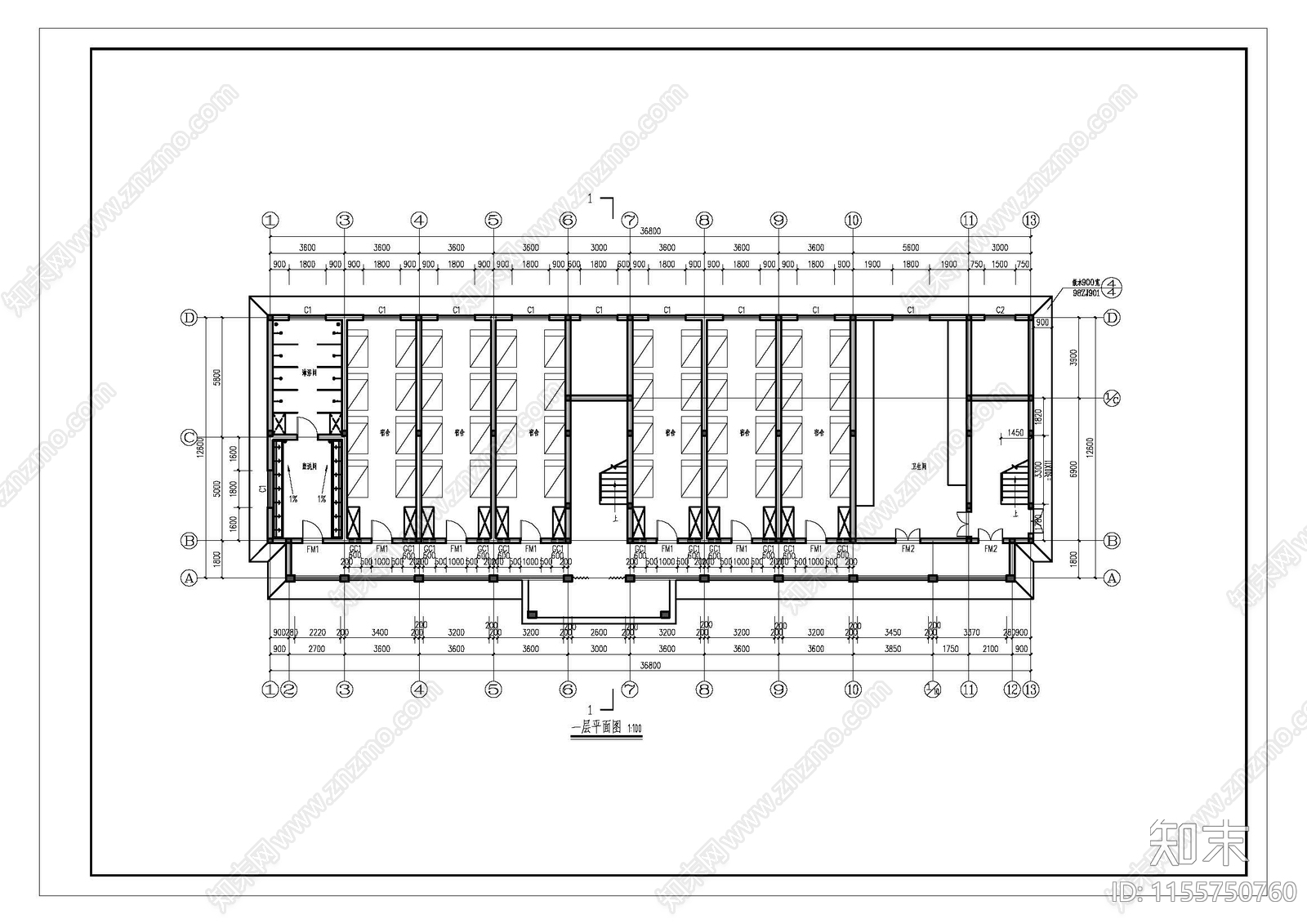 中小学宿舍建筑设计图cad施工图下载【ID:1155750760】