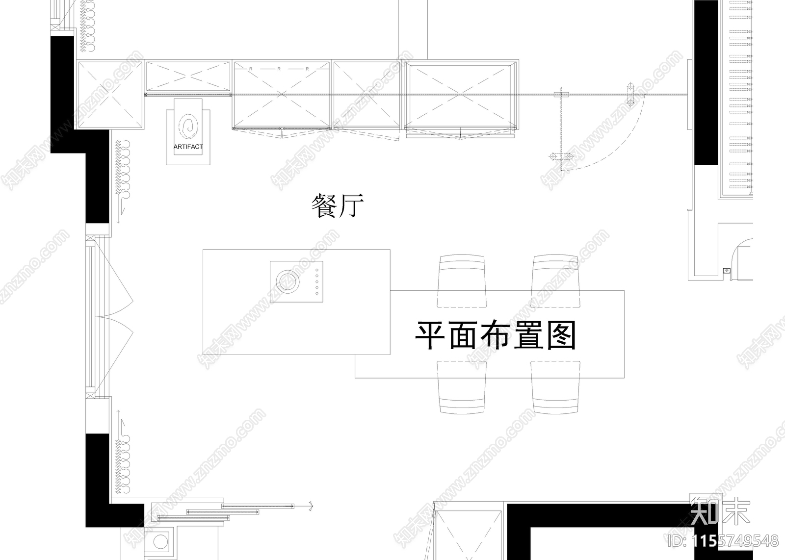 家居餐厅cad施工图下载【ID:1155749548】