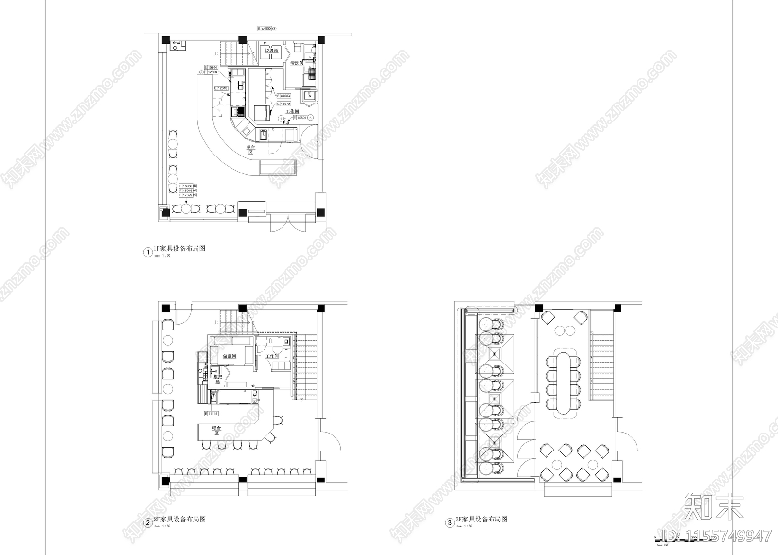 咖啡店cad施工图下载【ID:1155749947】