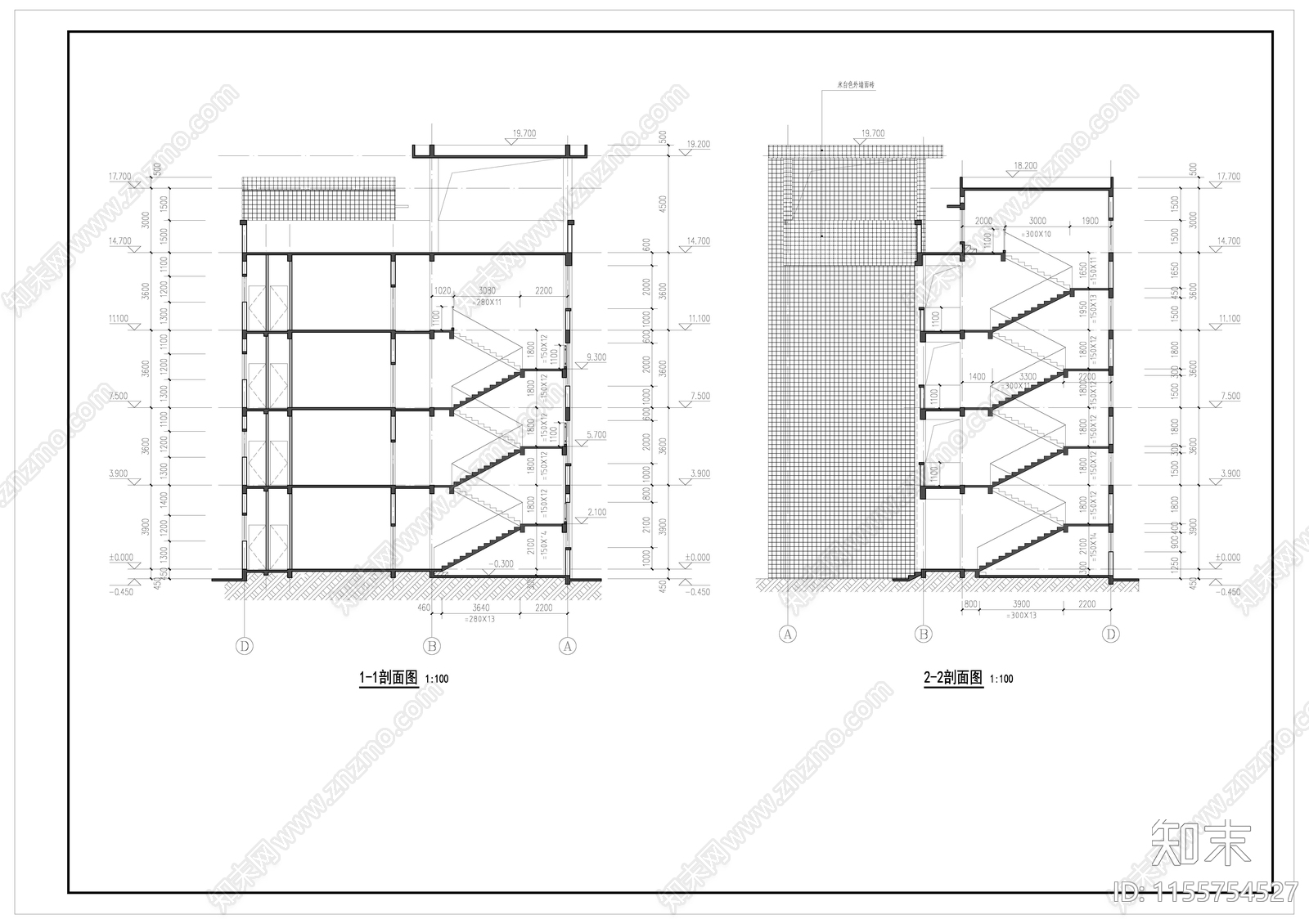 宿舍楼建筑cad施工图下载【ID:1155754527】