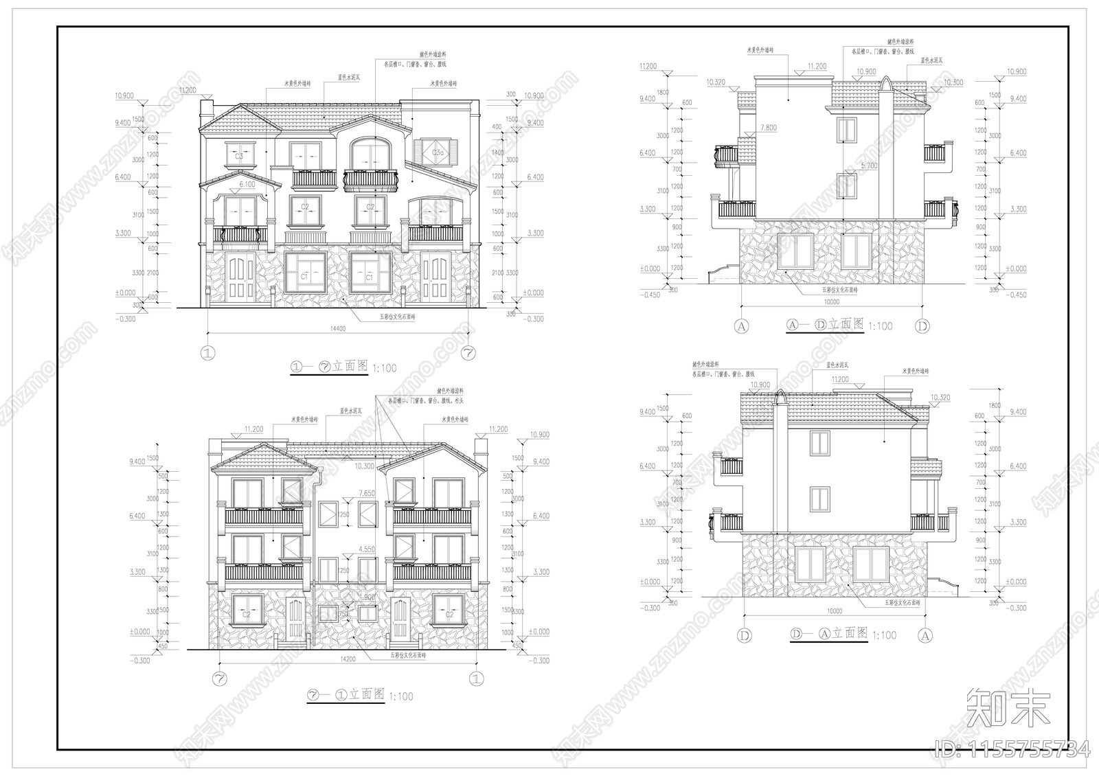 碧桂园风格别墅自建房cad施工图下载【ID:1155755734】