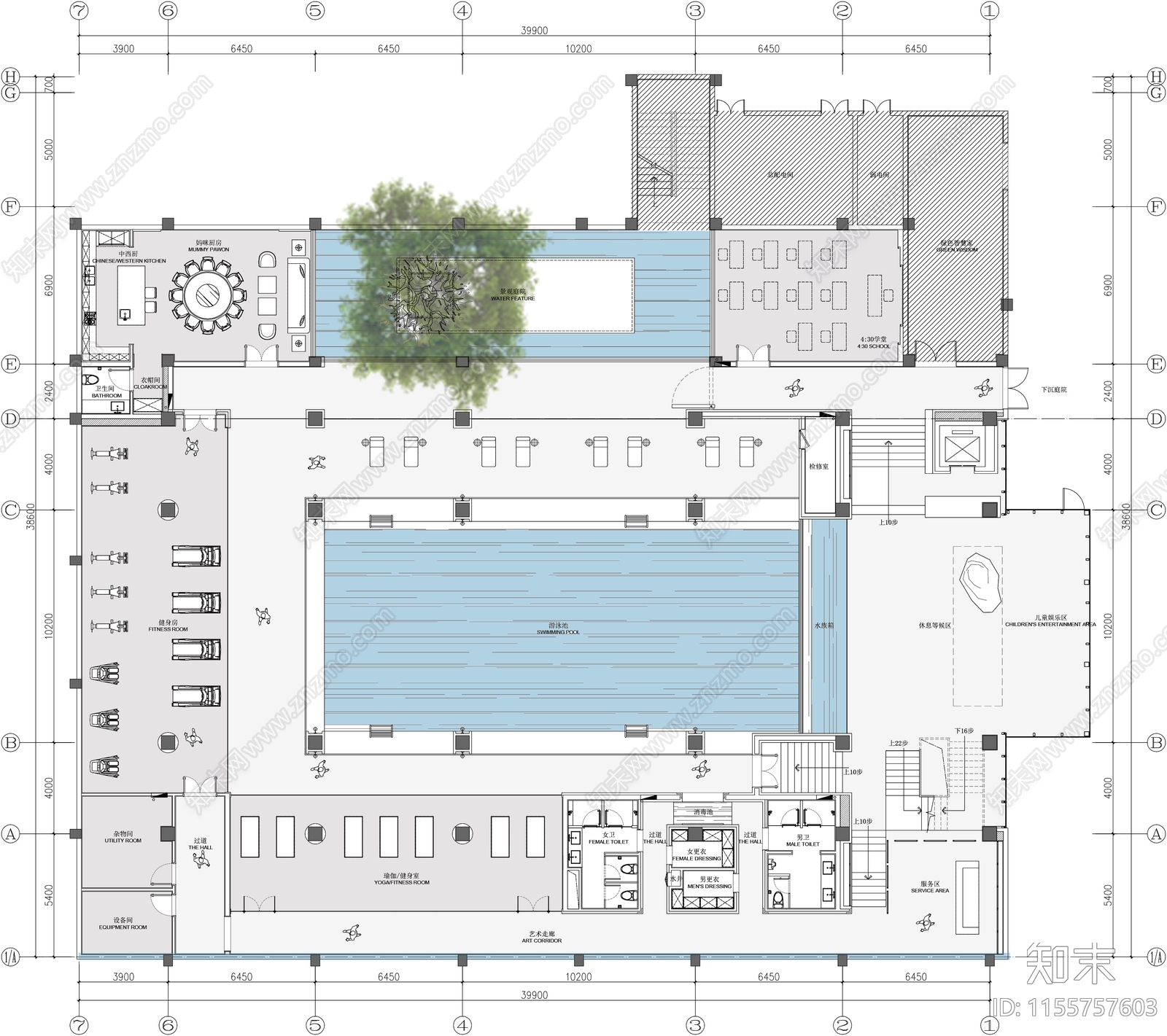 1500平会所平面布置图cad施工图下载【ID:1155757603】