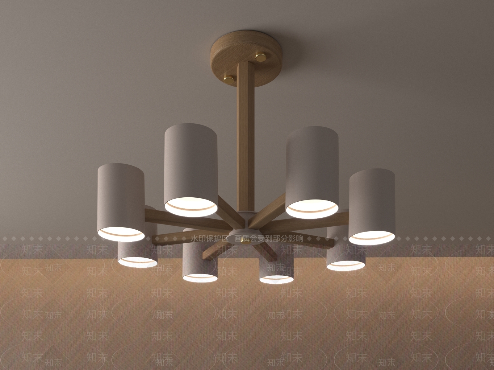 现代原木风吊灯3D模型下载【ID:1155757509】