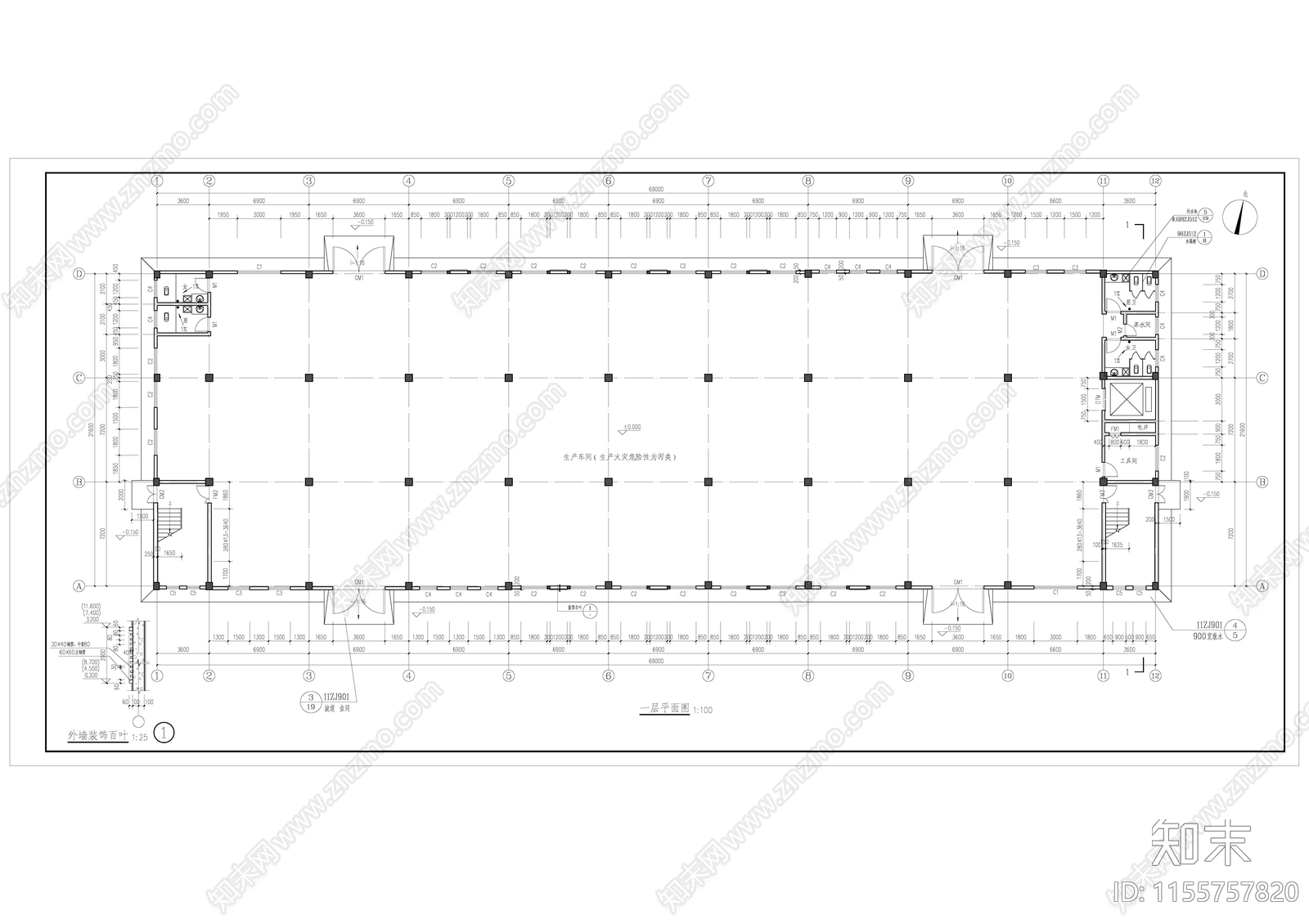 厂房办公楼建筑cad施工图下载【ID:1155757820】