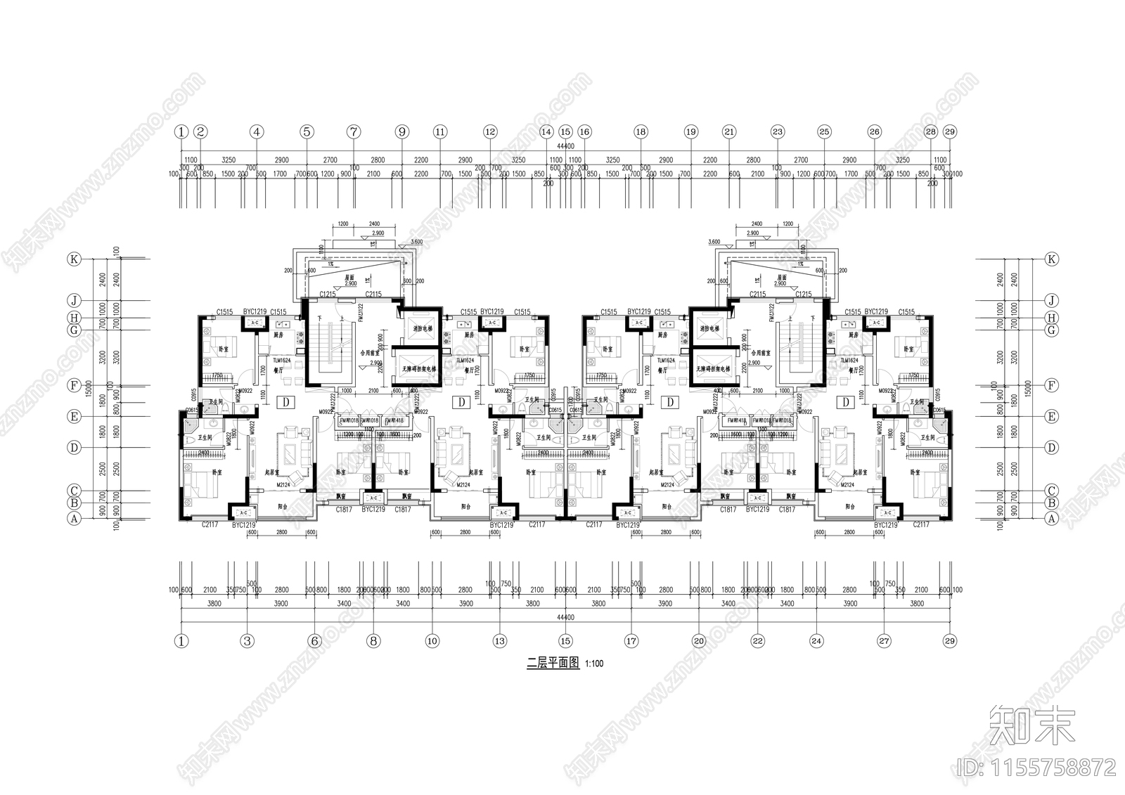 现代十六层高层住宅单体全套说明详图节能cad施工图下载【ID:1155758872】