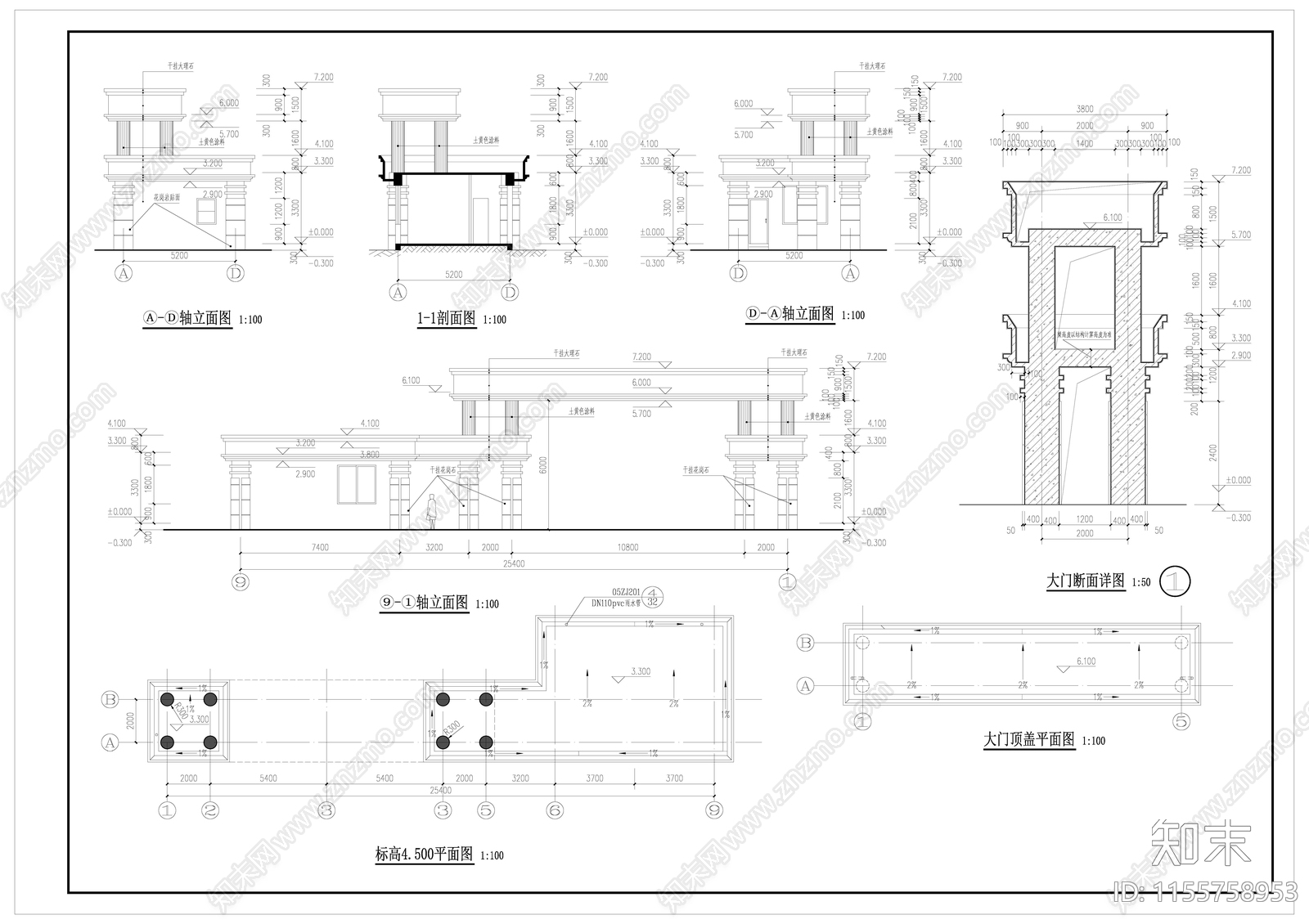 大门门卫室建筑cad施工图下载【ID:1155758953】