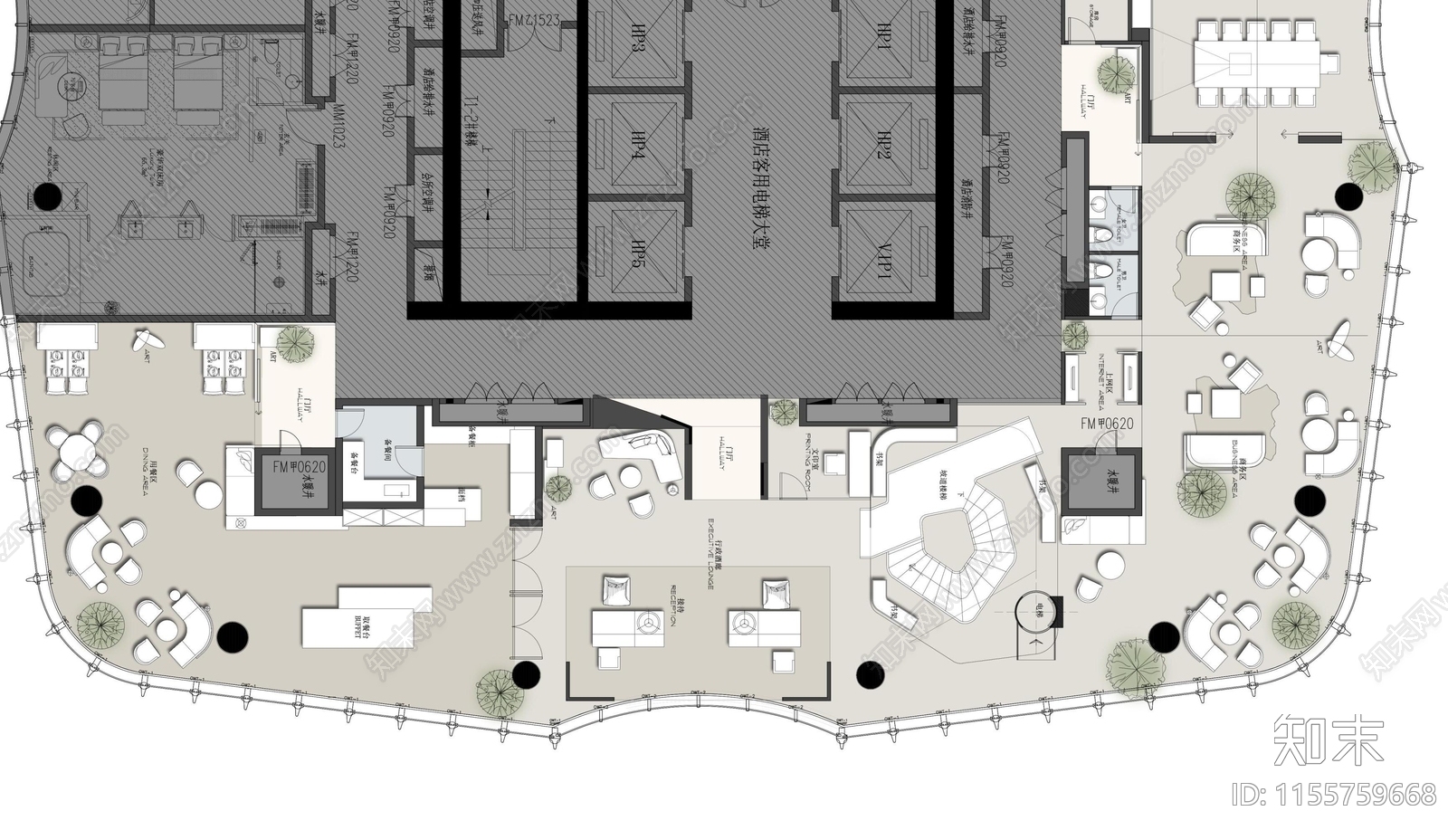 行政酒廊平面地面天花图纸施工图下载【ID:1155759668】