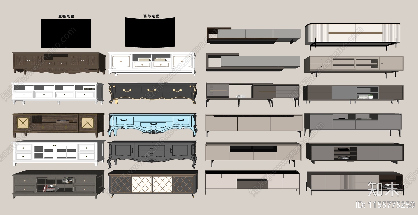 现代电视柜SU模型下载【ID:1155775250】