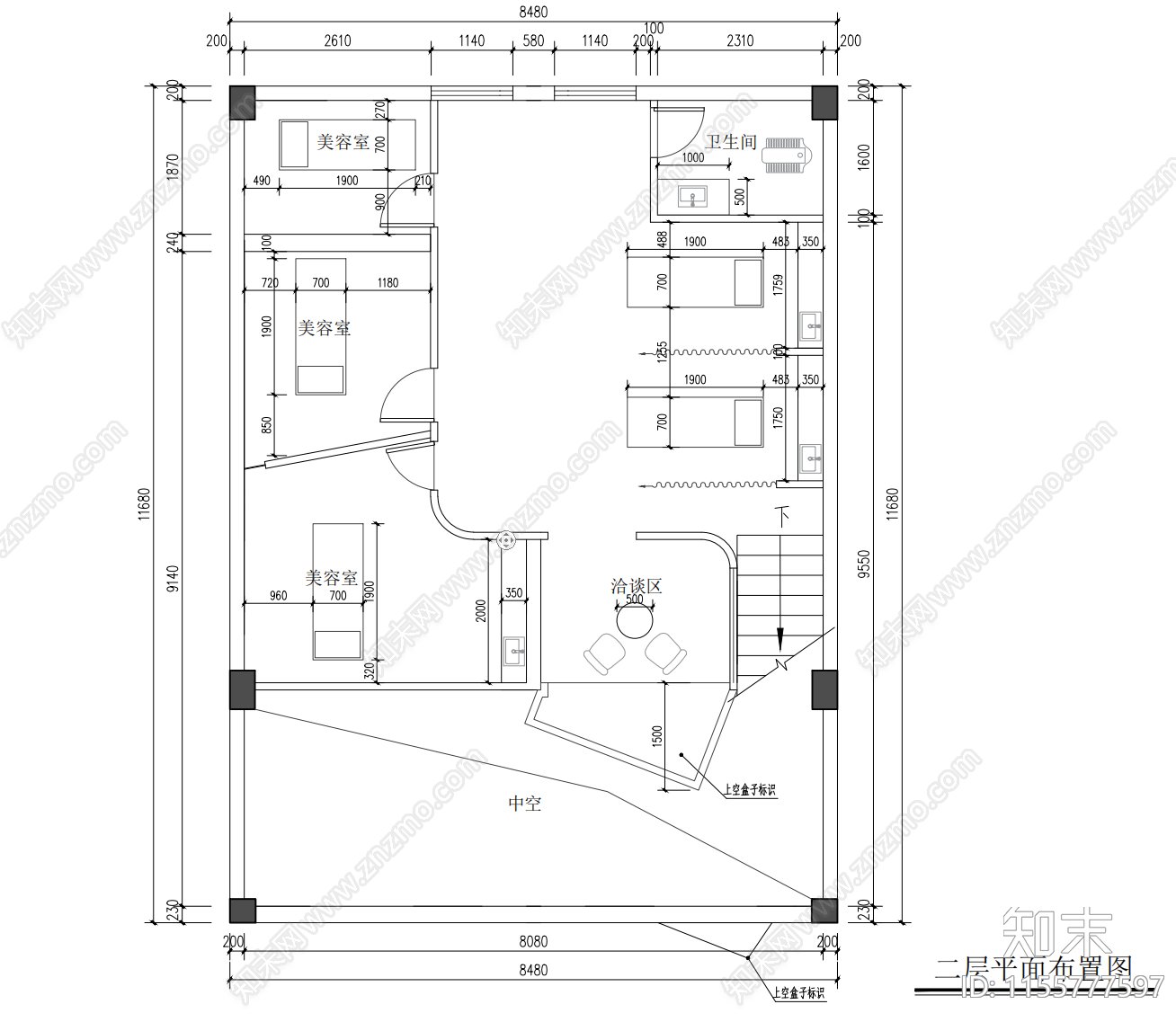 现代轻奢美甲店cad施工图下载【ID:1155777597】