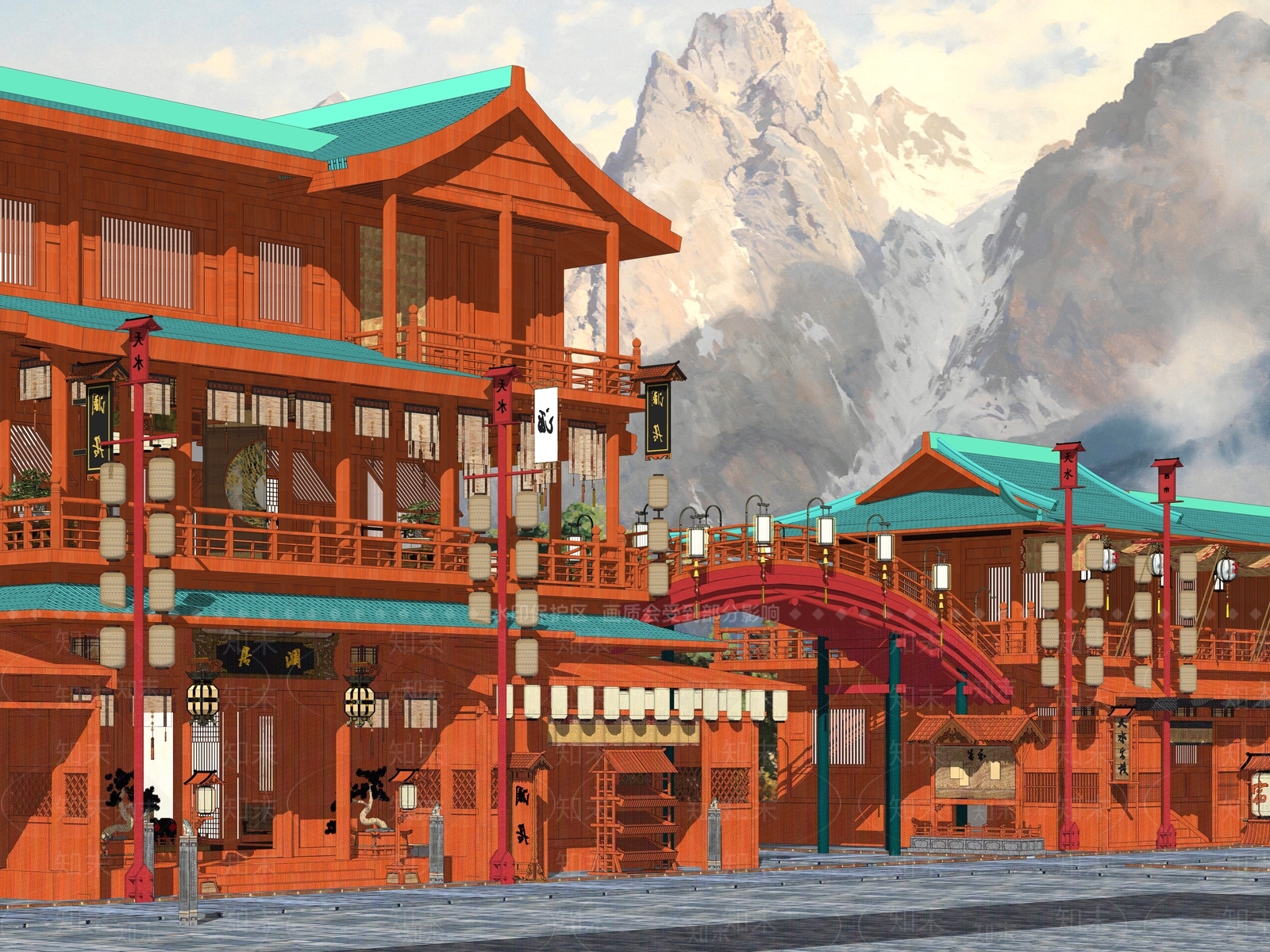中式商业街SU模型精品下载_SketchUp模型_知末网