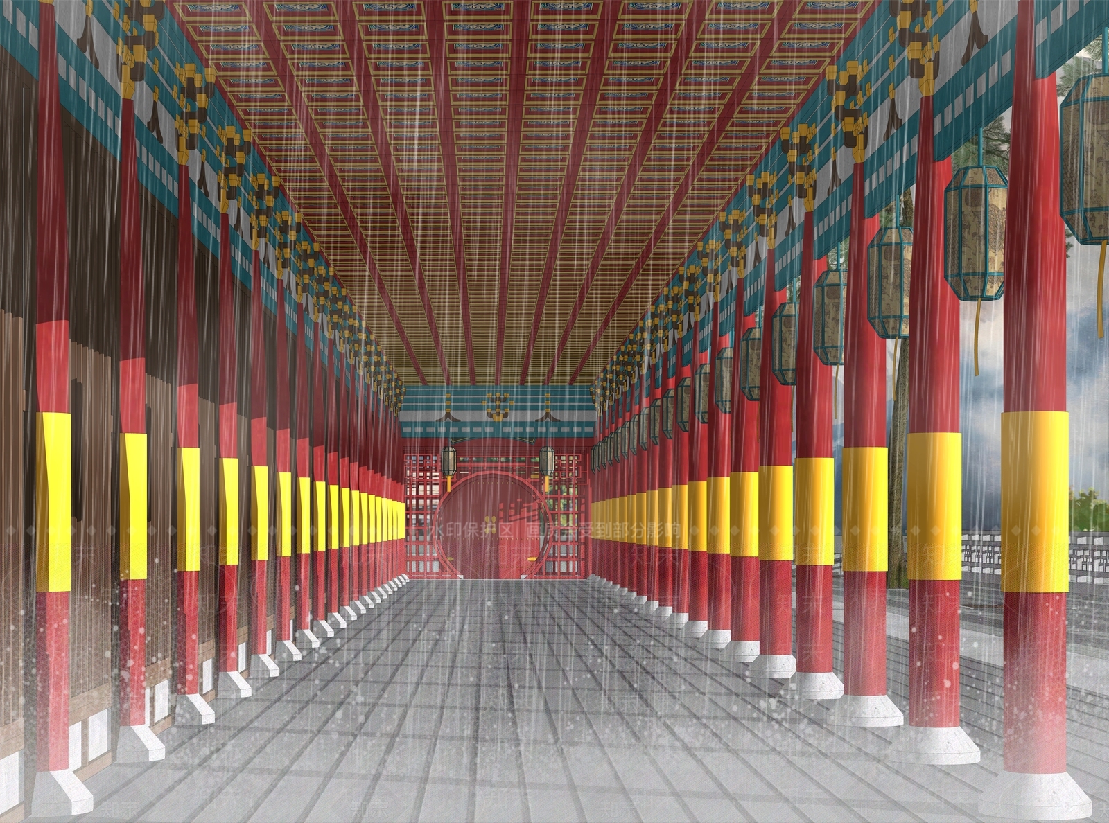 中式古典廊架SU模型下载【ID:1155777973】