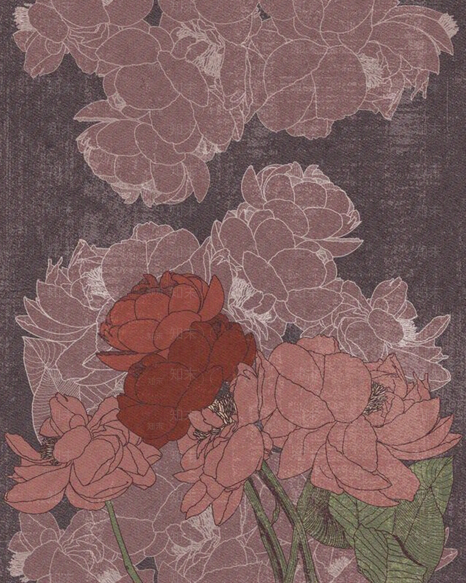 新中式紫色牡丹壁画贴图下载【ID:1155779740】