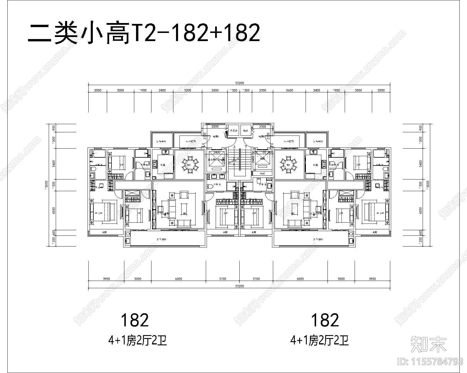 180南北通大面宽二类高层建筑平面施工图下载【ID:1155784793】