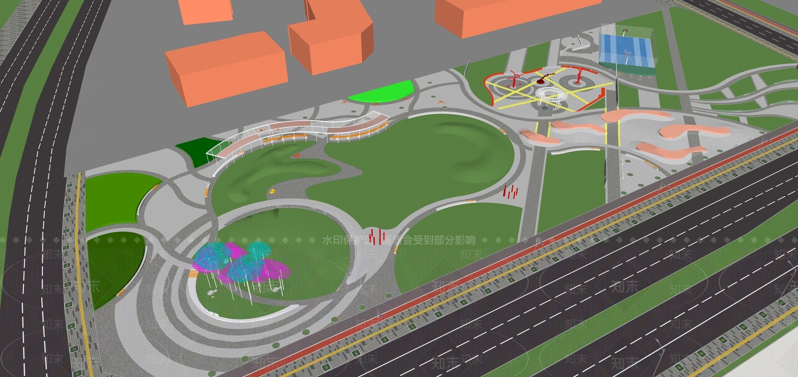 现代景观公园SU模型下载【ID:1155789769】