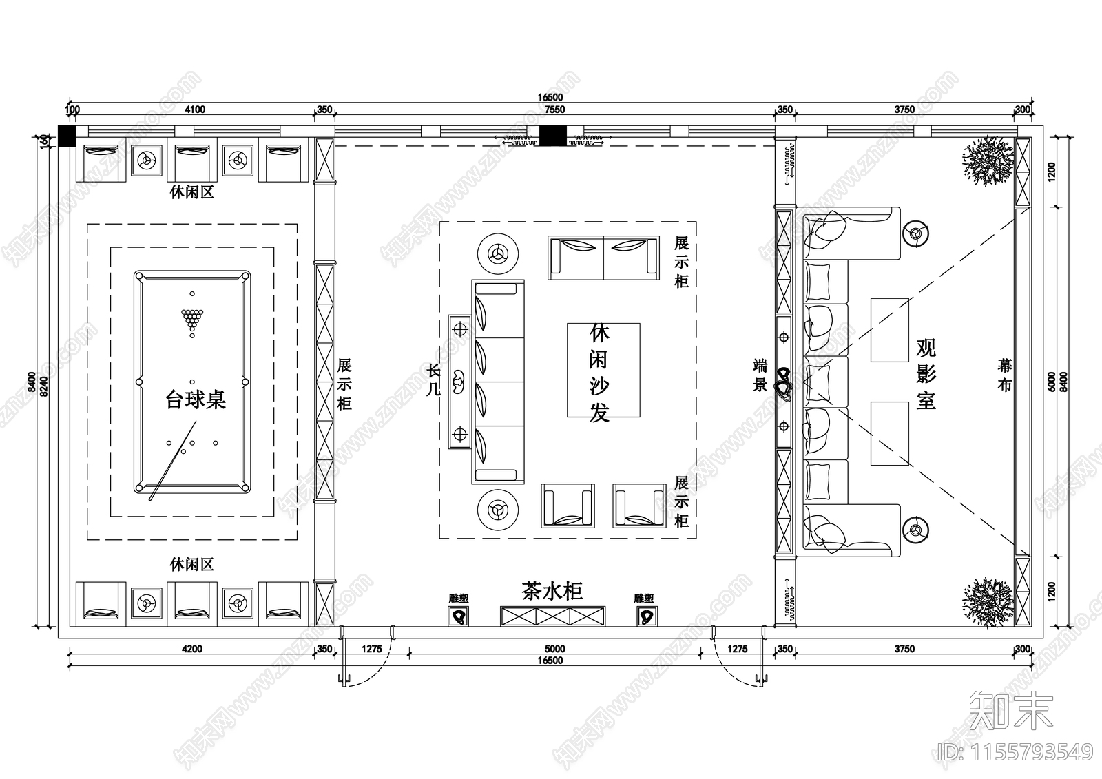 150平私人活动室平面方案cad施工图下载【ID:1155793549】