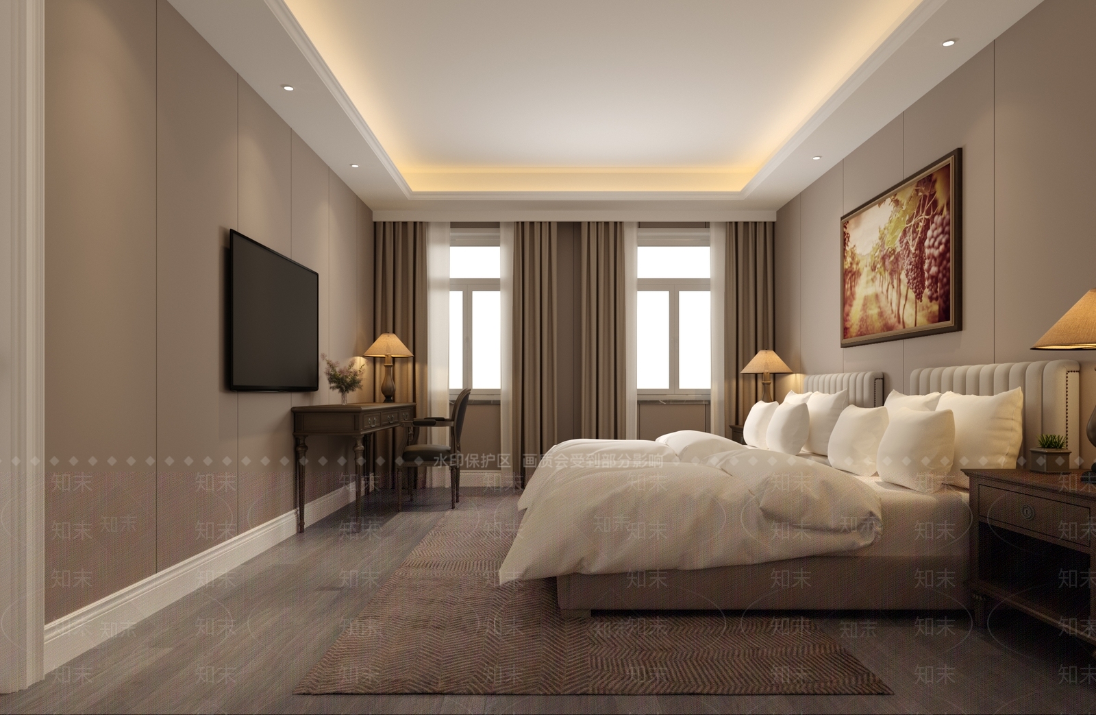 轻美式酒店客房3D模型下载【ID:1155794170】