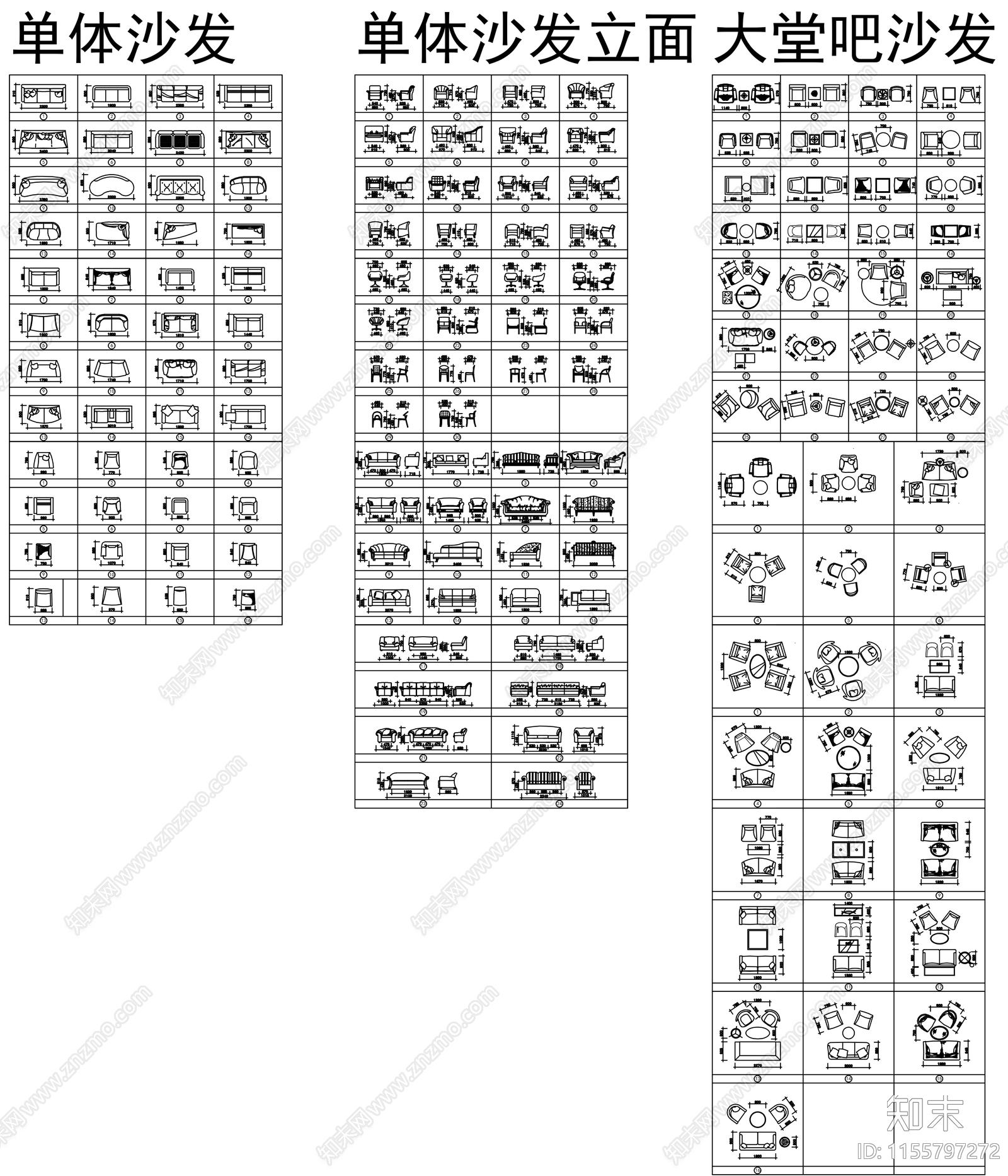 综合家具带尺寸图库施工图下载【ID:1155797272】