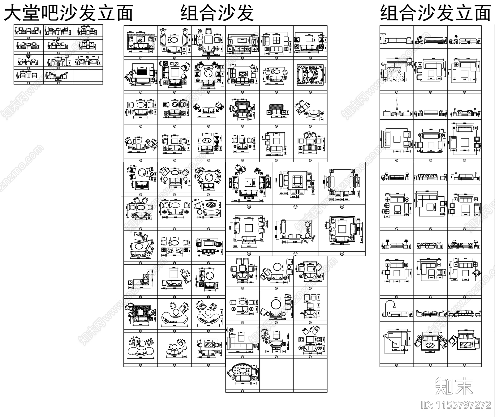 综合家具带尺寸图库施工图下载【ID:1155797272】