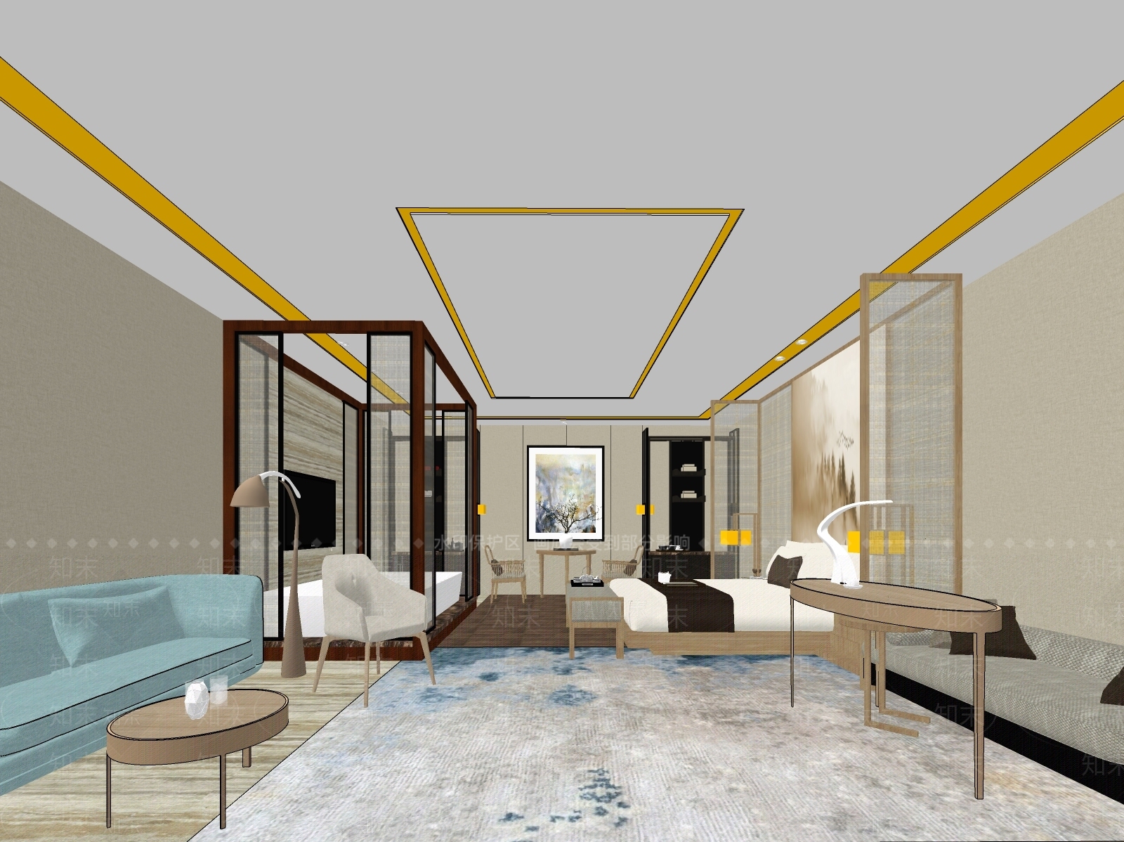 新中式酒店客房SU模型下载【ID:1155799244】