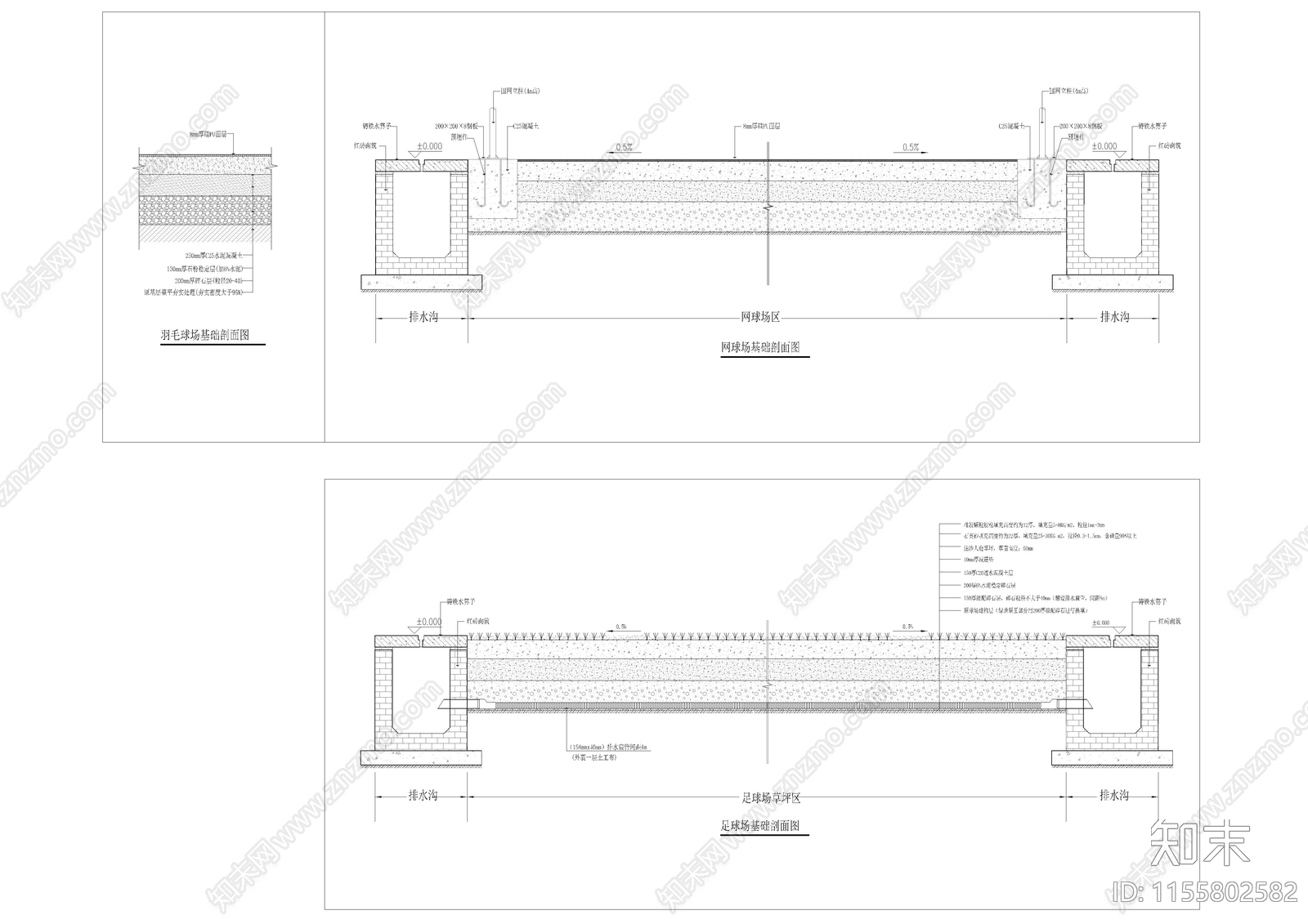 球场地面做法大样cad施工图下载【ID:1155802582】