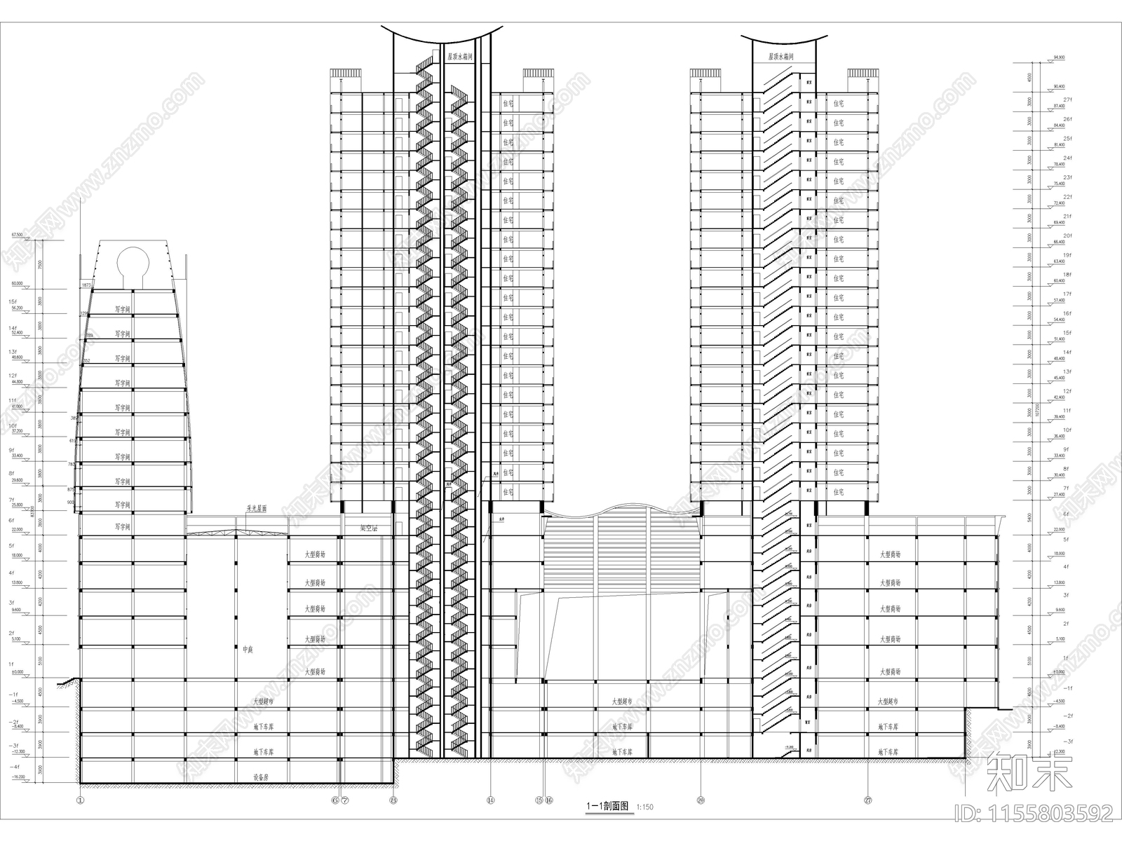 商业写字楼建筑设计图纸cad施工图下载【ID:1155803592】