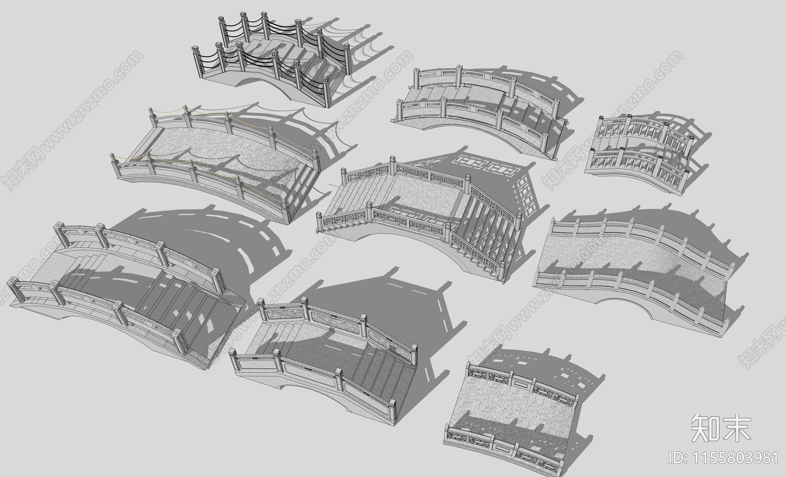 中式景观石桥SU模型下载【ID:1155803981】