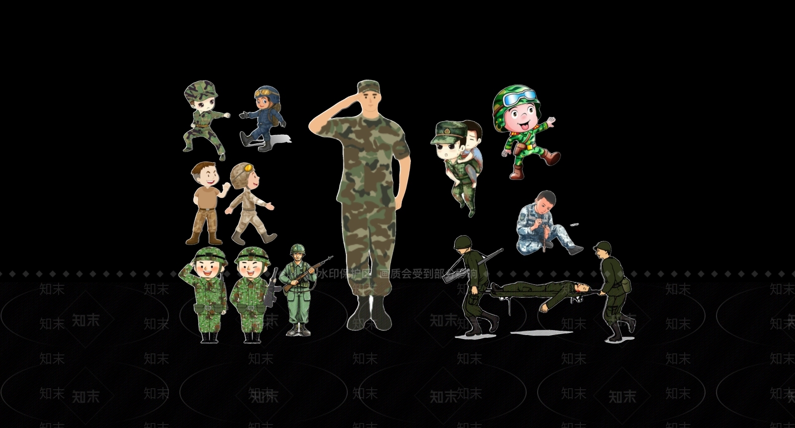 2D现代迷彩服军人战士剪影SU模型下载【ID:1155810023】