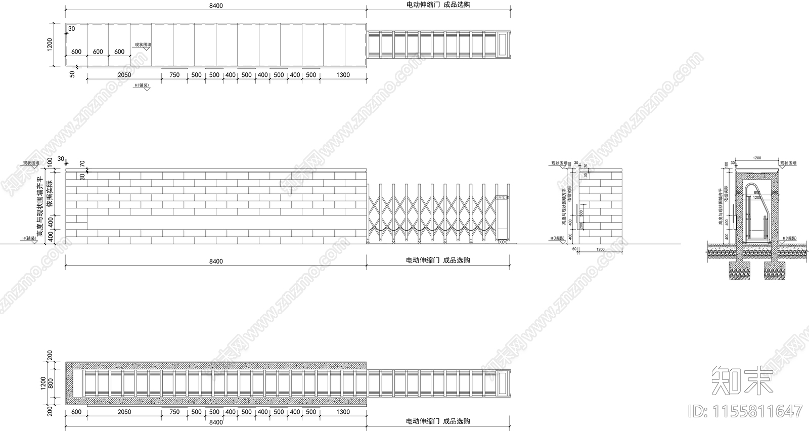 电动推拉伸缩门详图施工图下载【ID:1155811647】