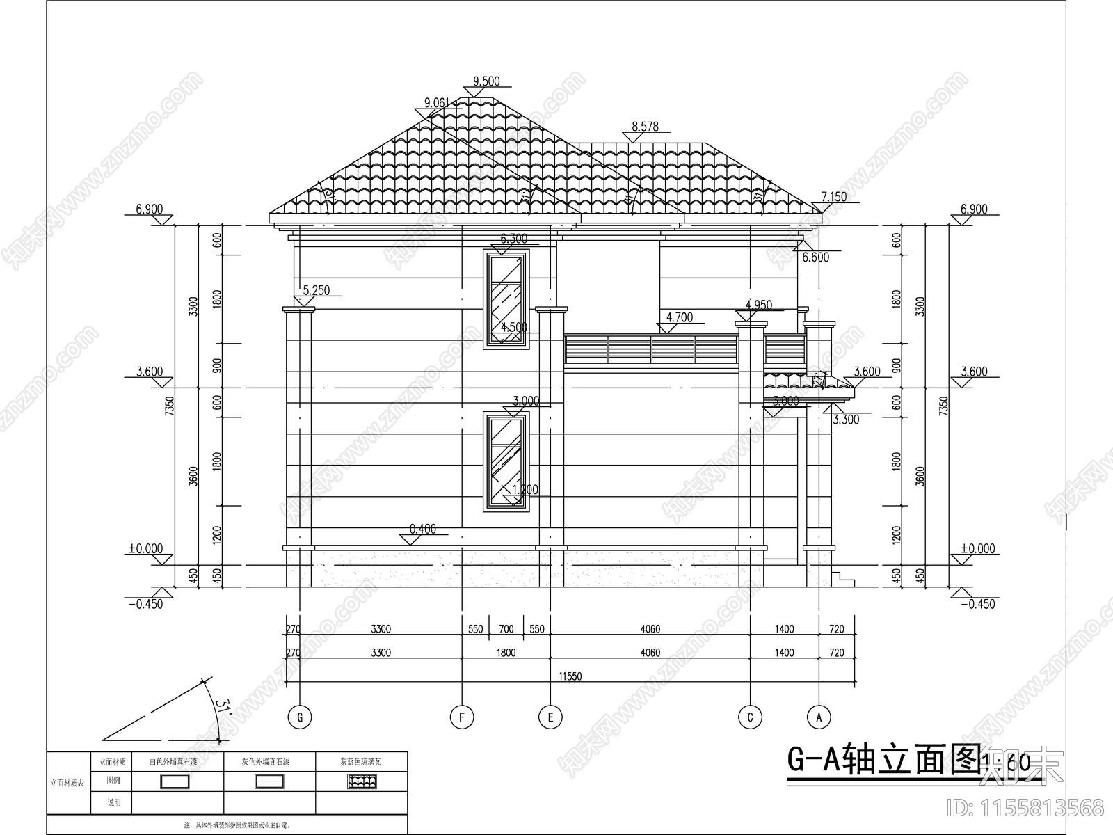 新中式两层独栋别墅建cad施工图下载【ID:1155813568】