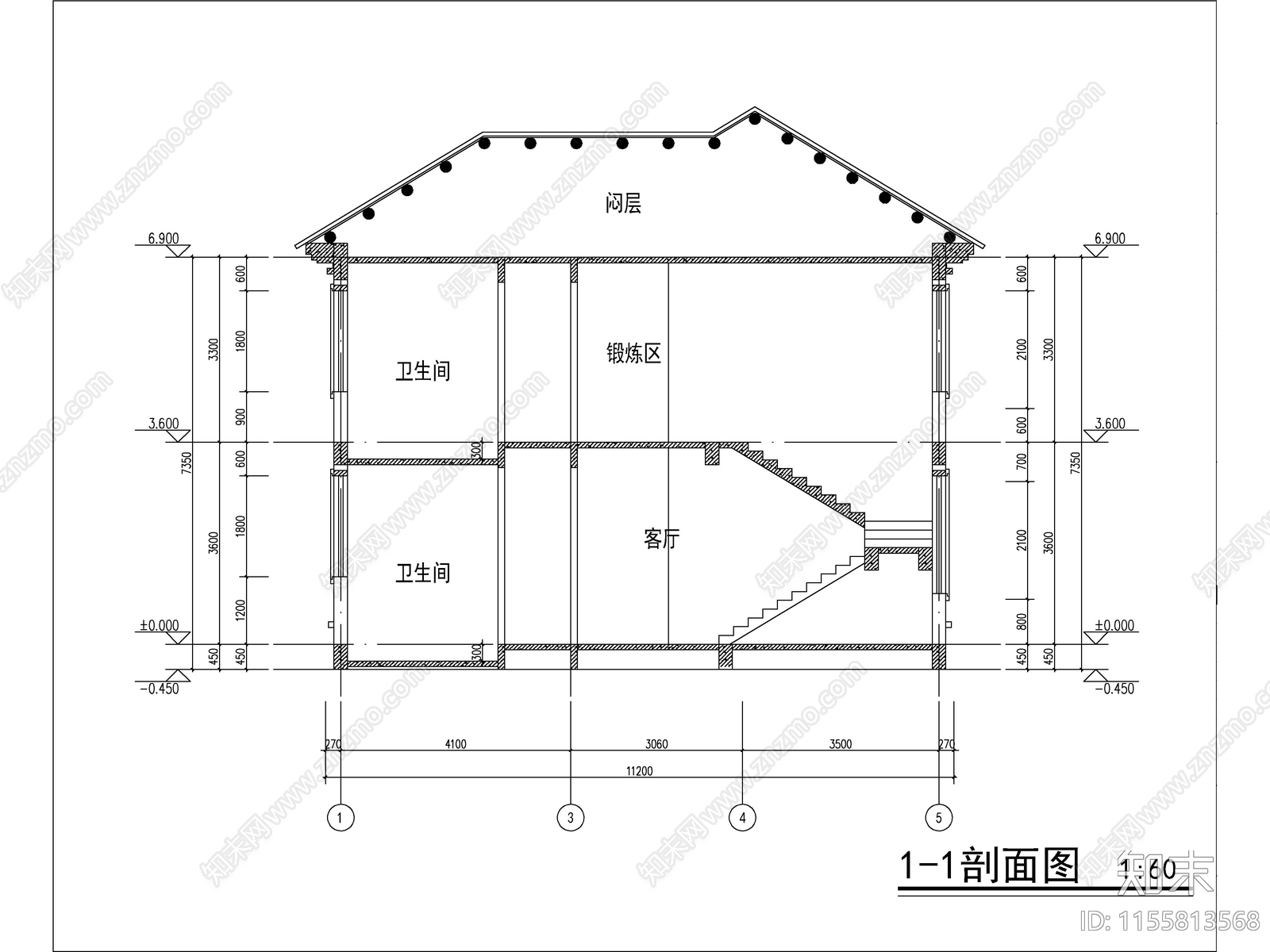 新中式两层独栋别墅建cad施工图下载【ID:1155813568】