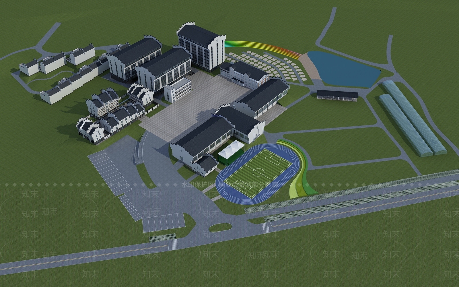 新中式学校外观3D模型下载【ID:1155818459】
